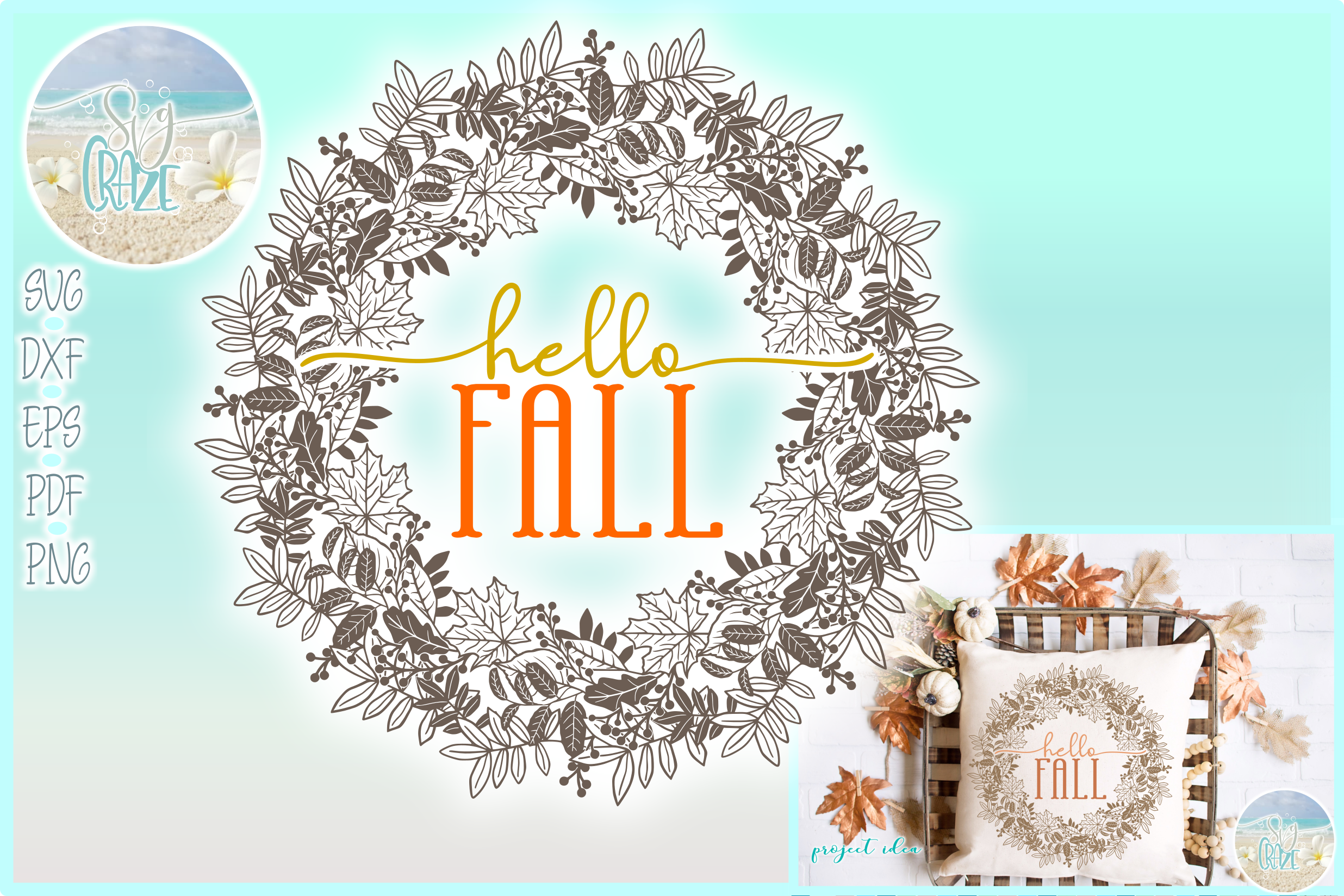 Hello Fall Leaf Wreath Autumn Mandala SVG