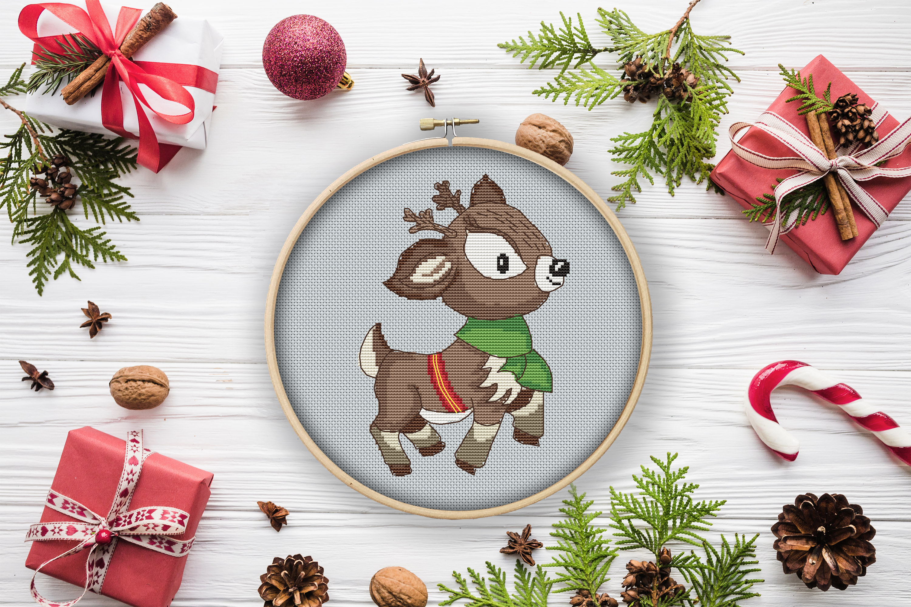 Baby reindeer Cross stitch Pattern Pdf, Christmas nursery