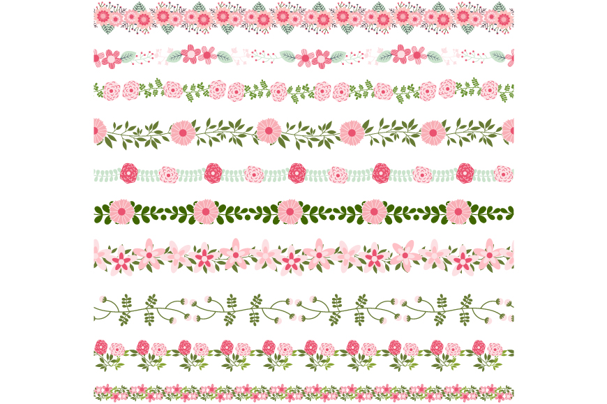 Pink Floral Border Clipart Cute Flower Divider Edging 96316
