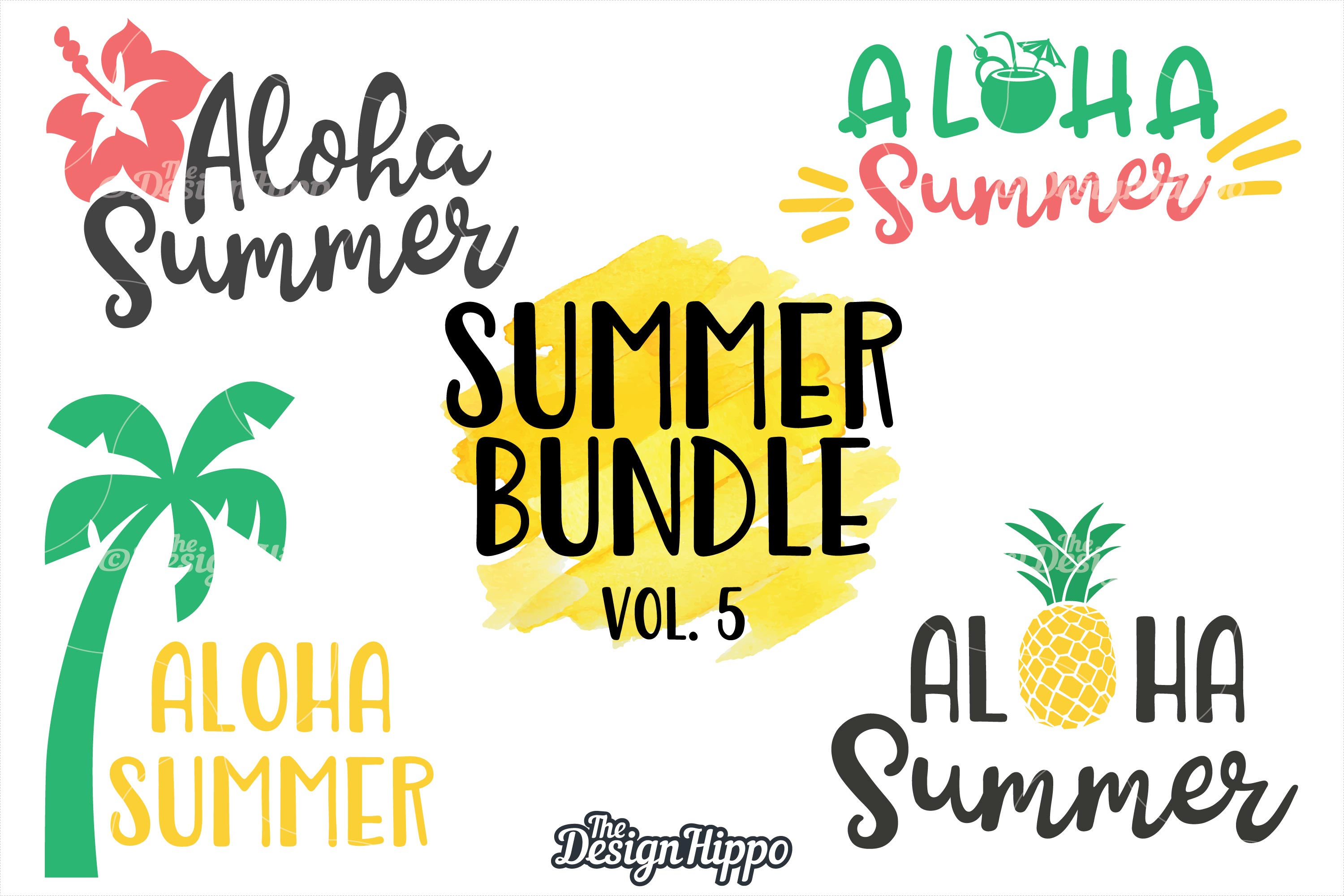 Aloha Summer Bundle of 4 Cute SVG DXF PNG EPS Cutting Files