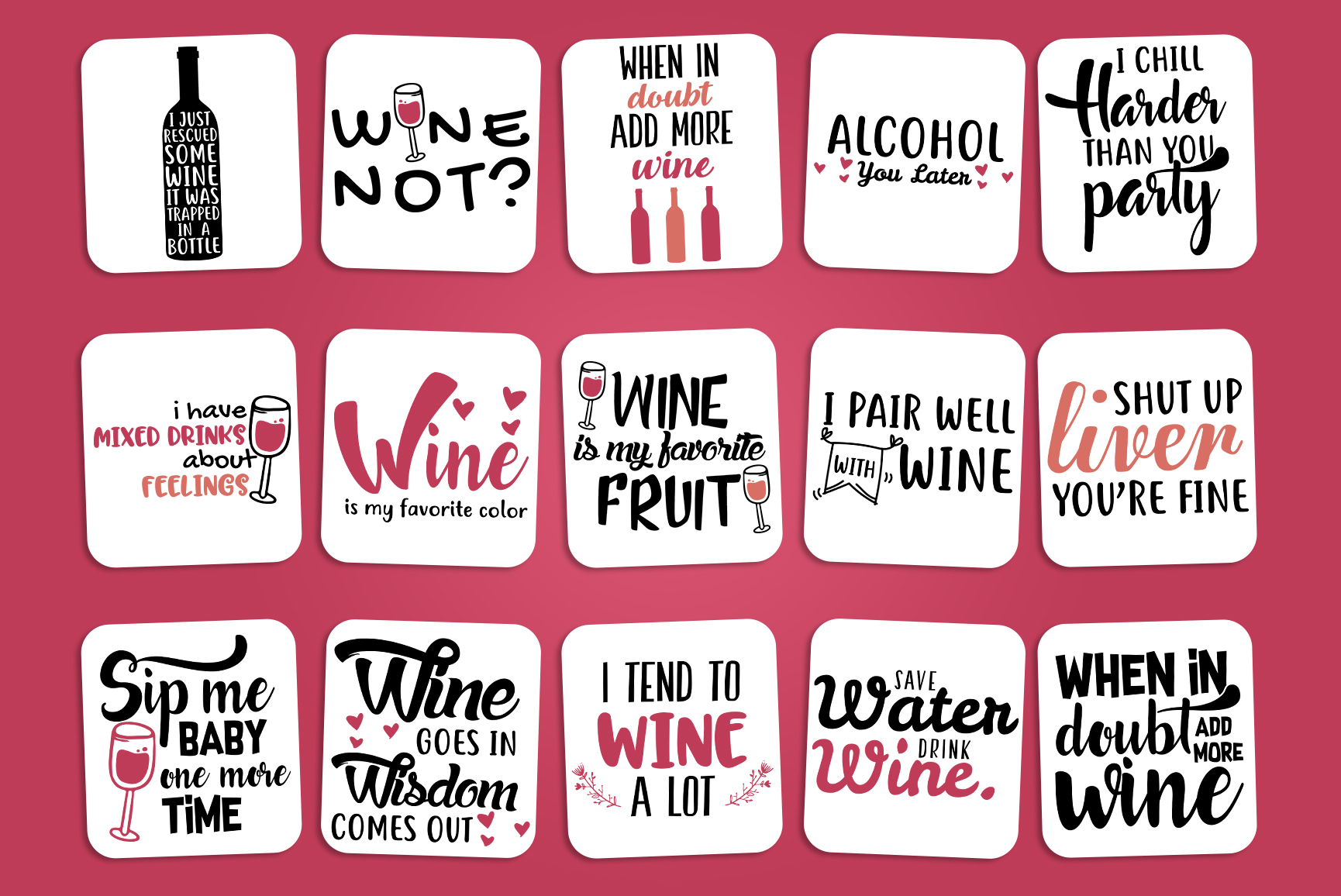 Download Wine Bundle SVG - Wine Lover Bundle - Wine Quotes Bundle
