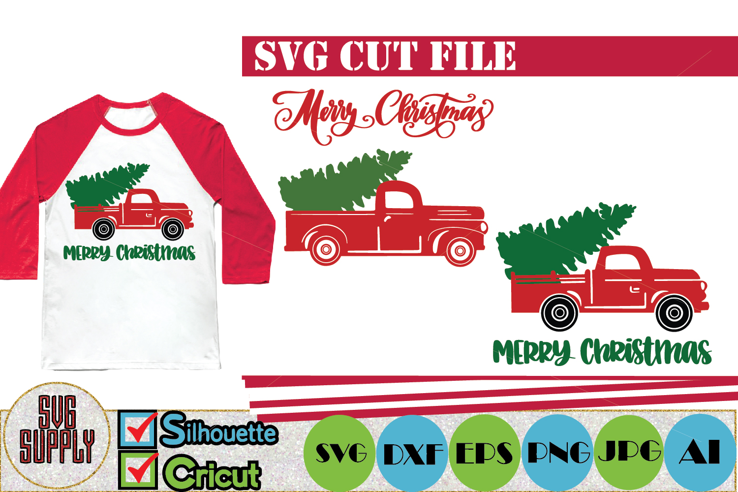 Download Christmas Tree Truck SVG Cut File