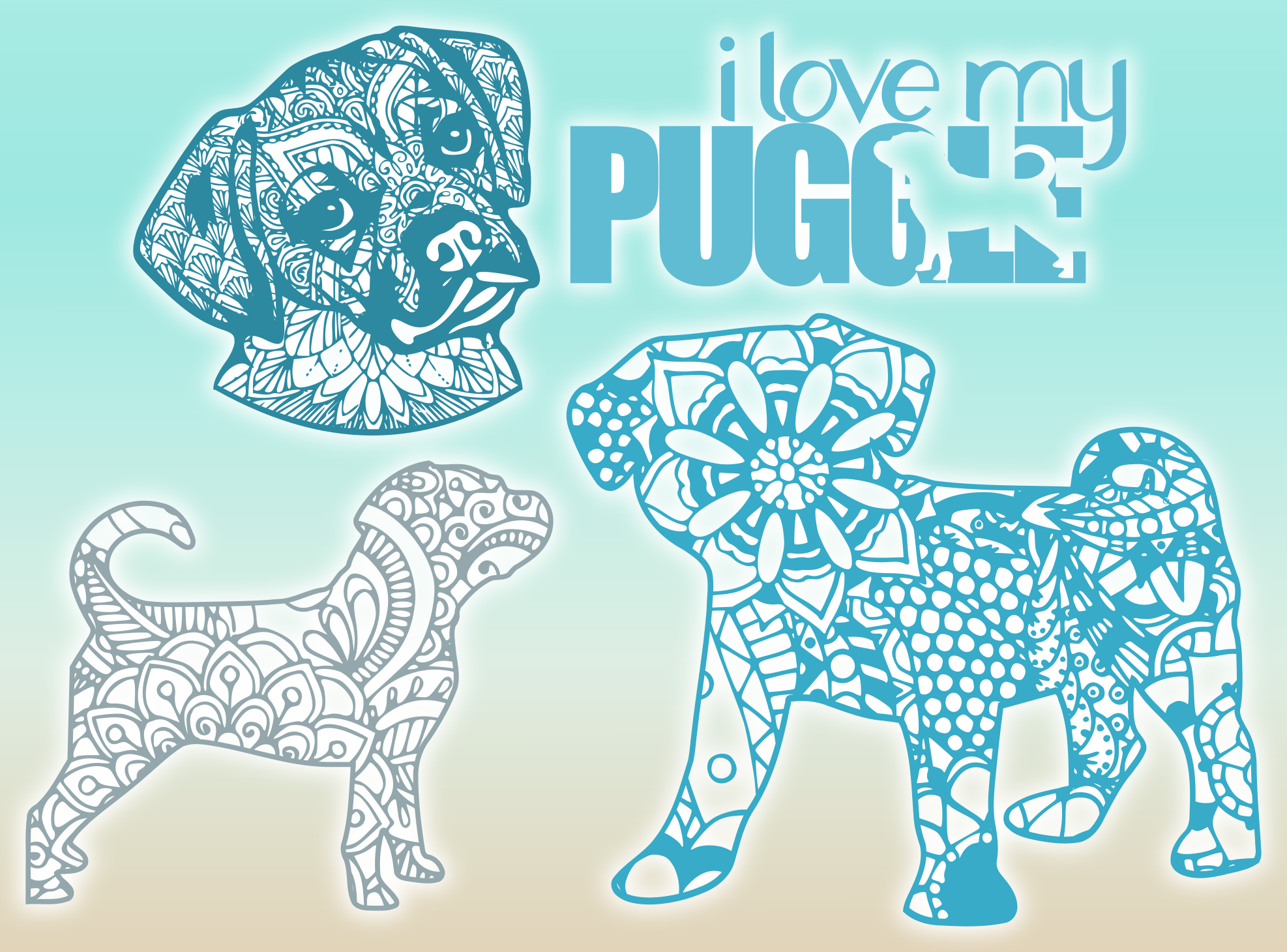 Download Puggle Mandala Zentangle Bundle SVG Eps Png PDF