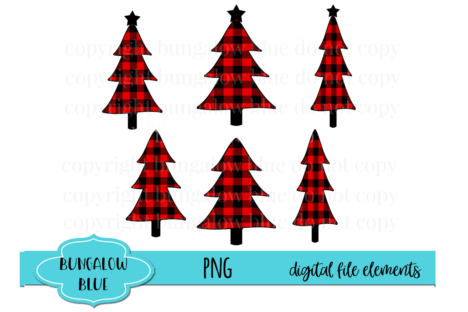 Red Buffalo Plaid Christmas Tree Elements Digital Download