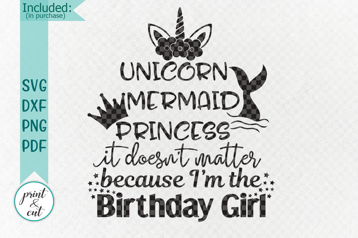 Download Unicorn Mermaid Princess Birthday Girl words svg cut file