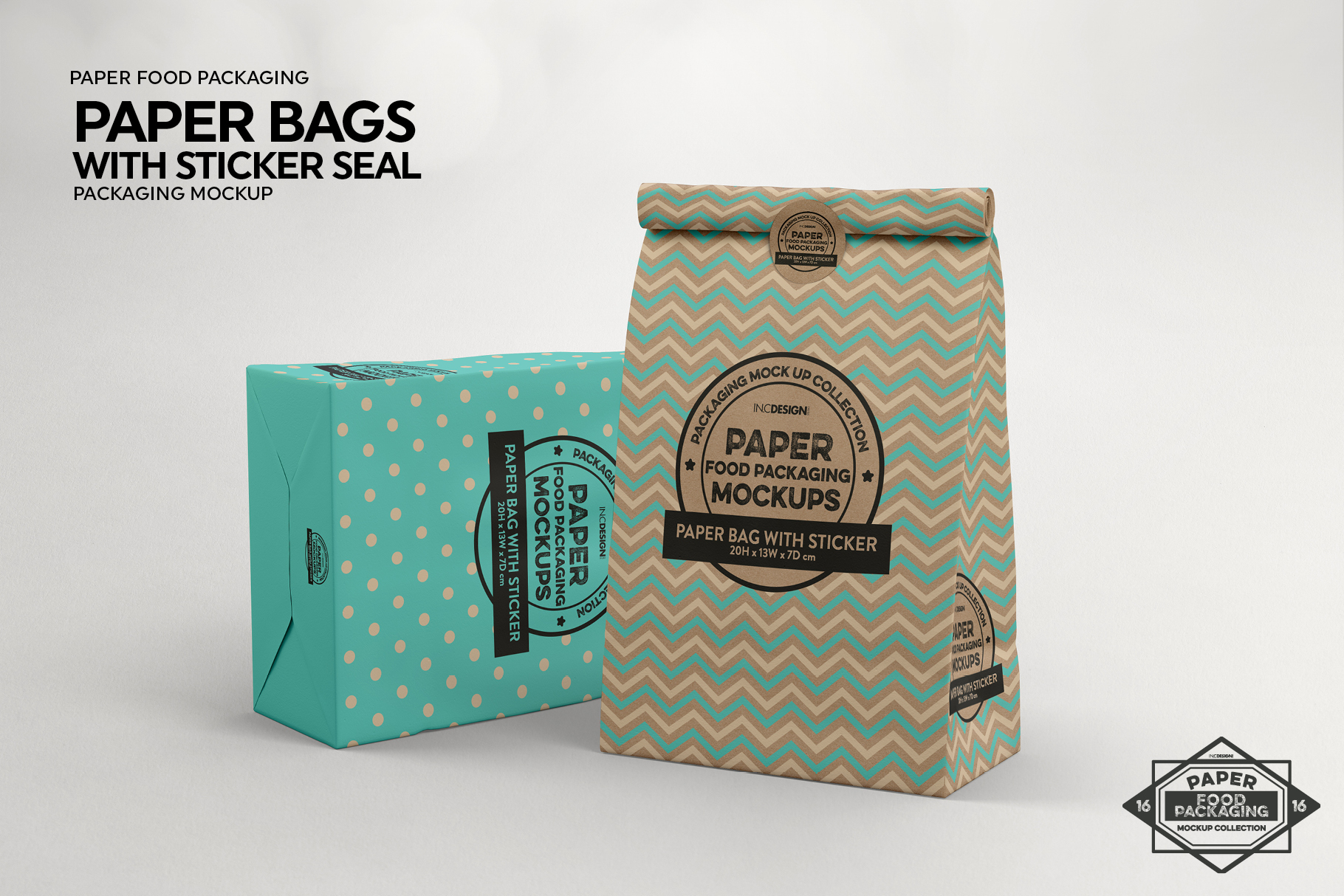 Paper Bag with Sticker Seal Packaging MockUps