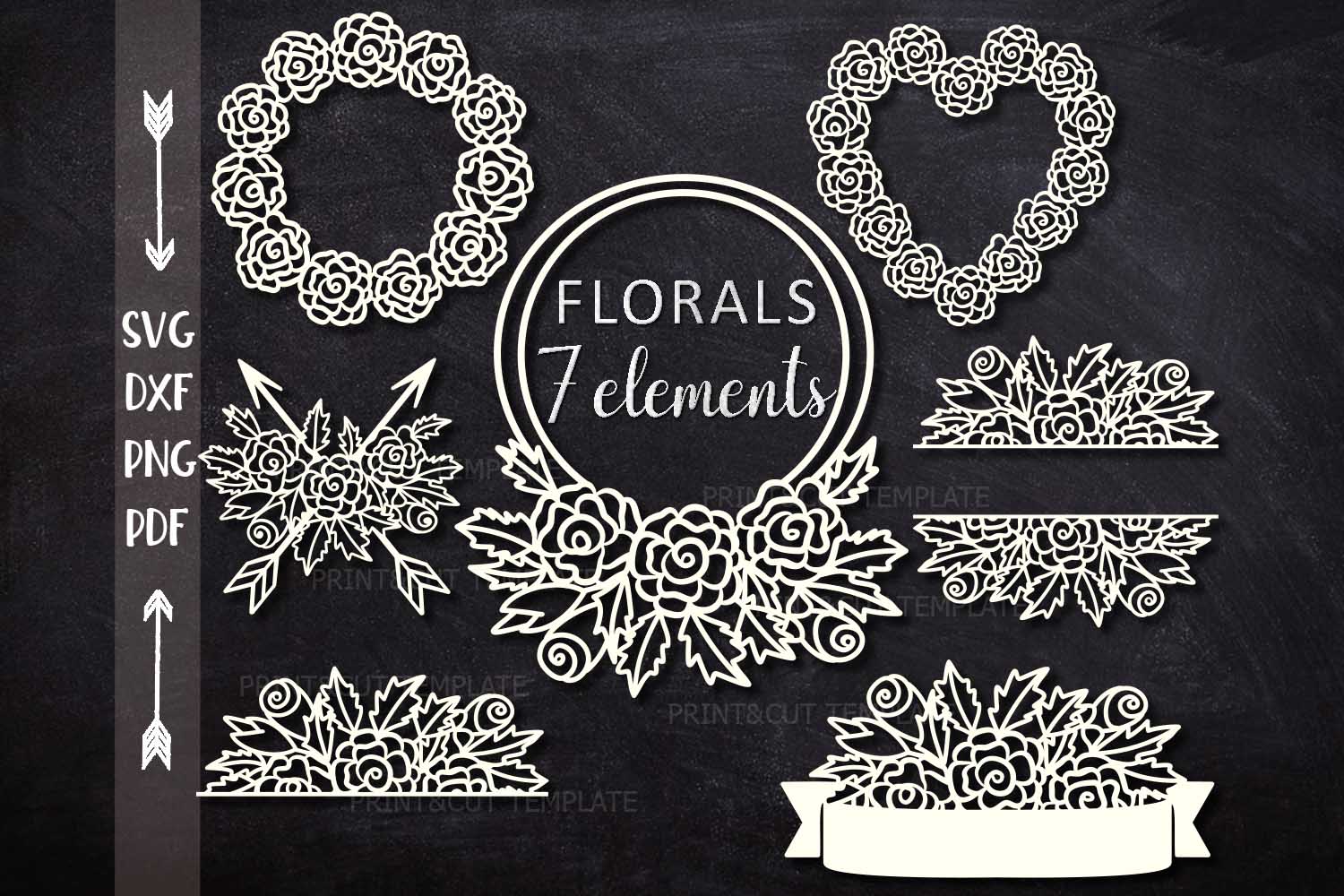 Florals Flowers Monograms, Border, Arrows bundle cut out svg