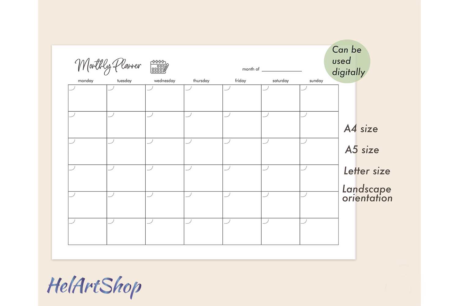 monthly undated planner printable