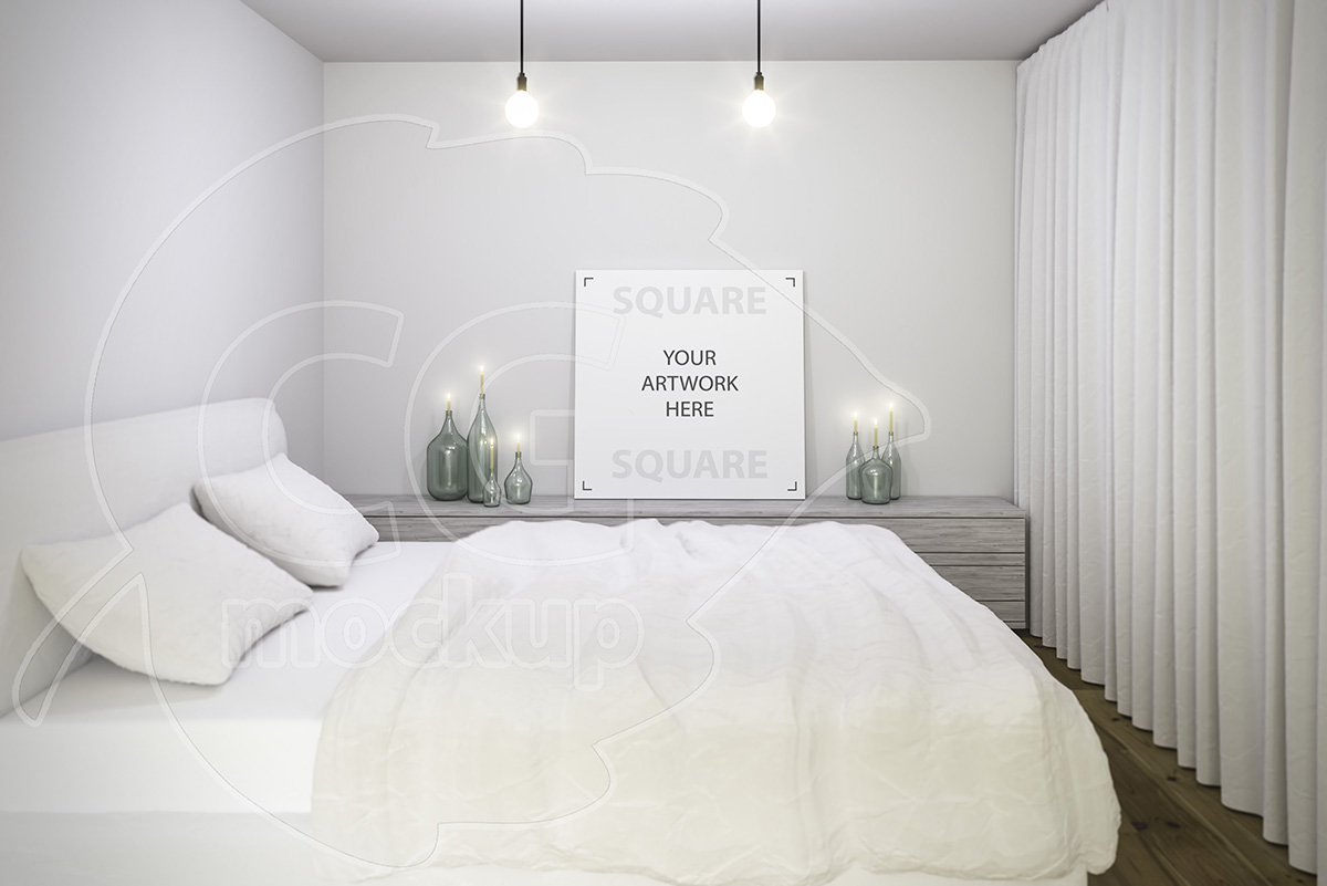 Download Square canvas bedroom mockup (111539) | Mock Ups | Design Bundles
