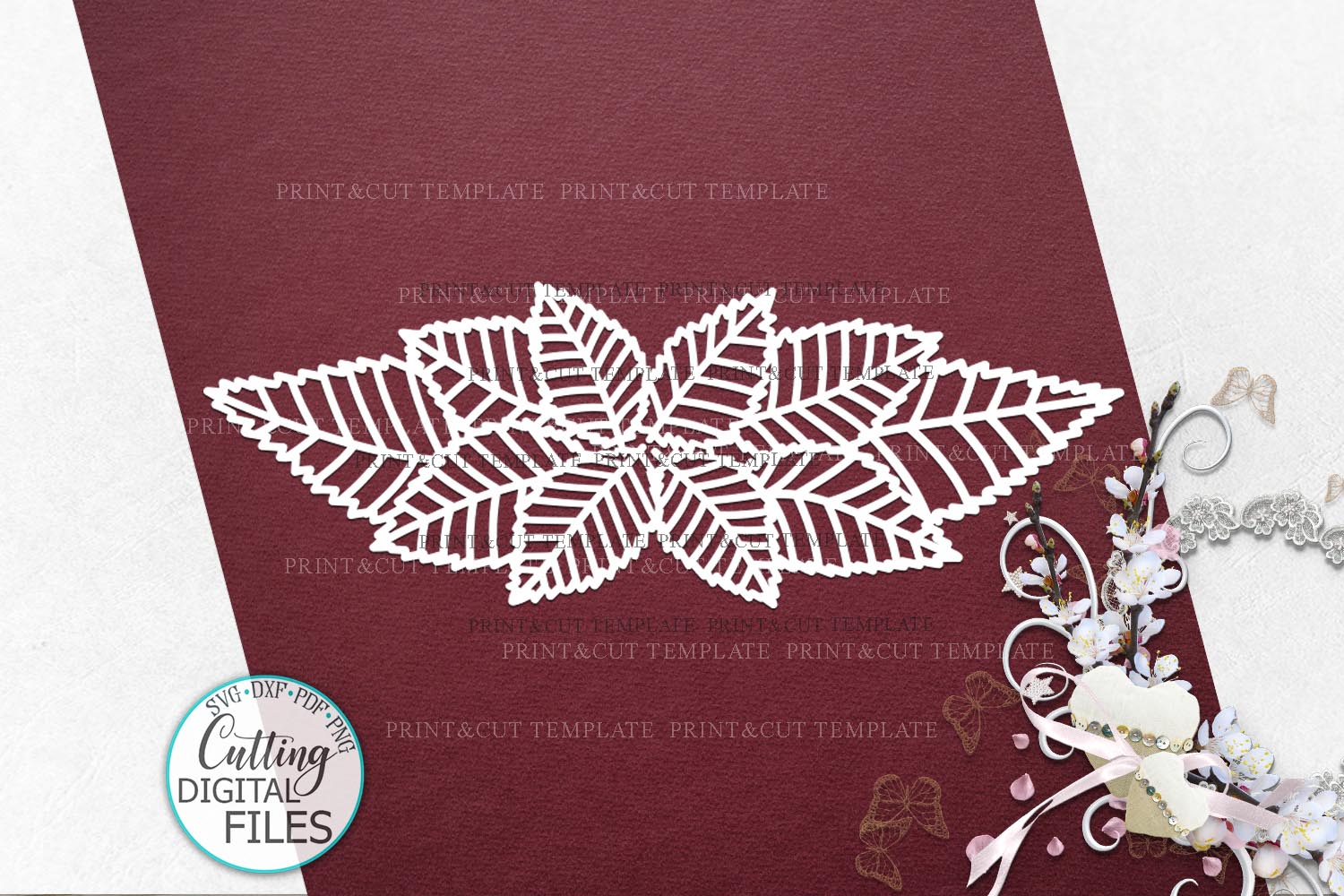 Download Leaves Monogram Corner Border Divider paper cut svg template