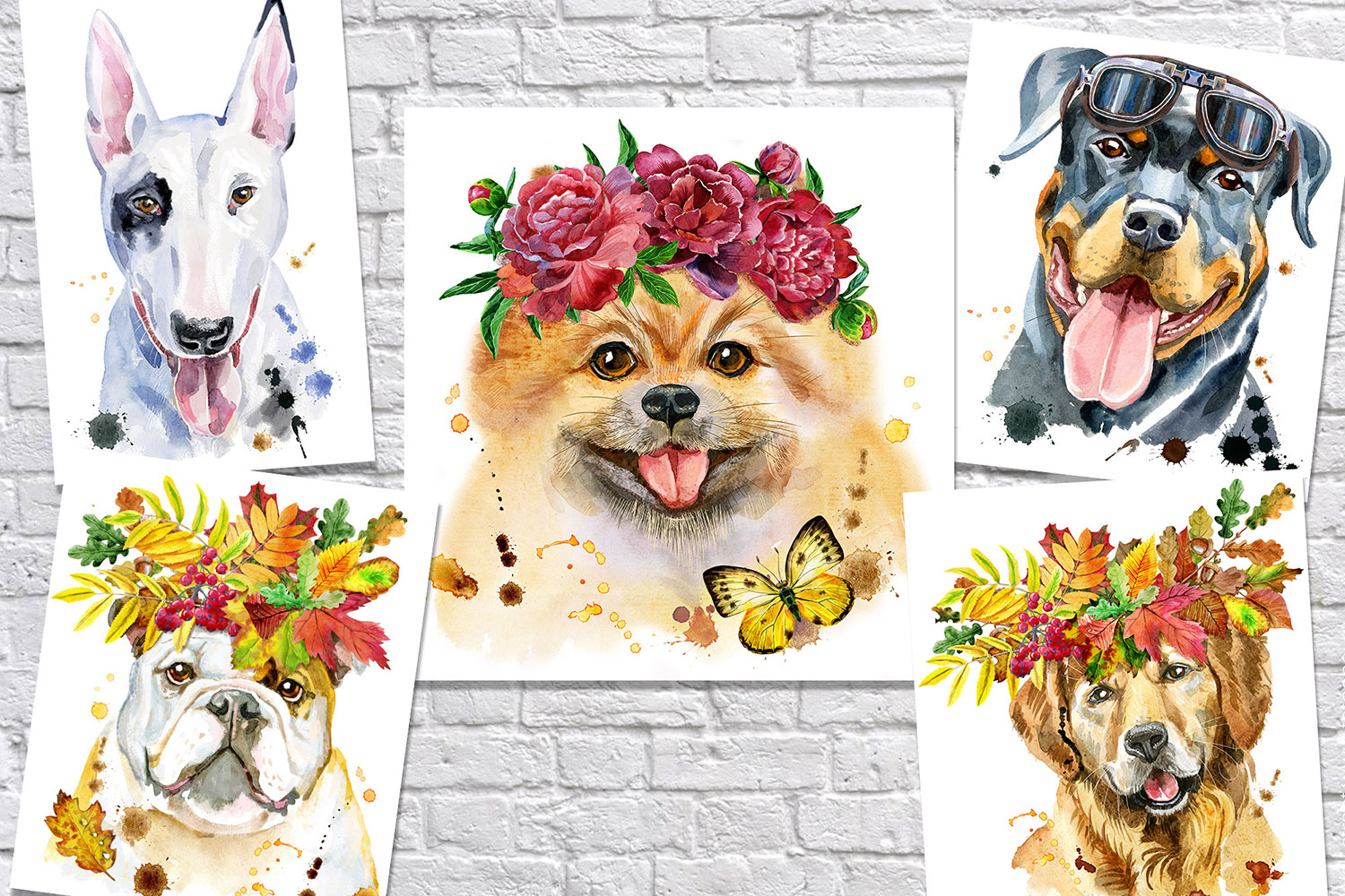 Cute watercolor dogs