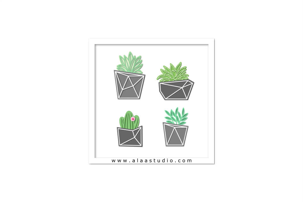Modern geometric succulent cactus  plants pots SVG  PDF 