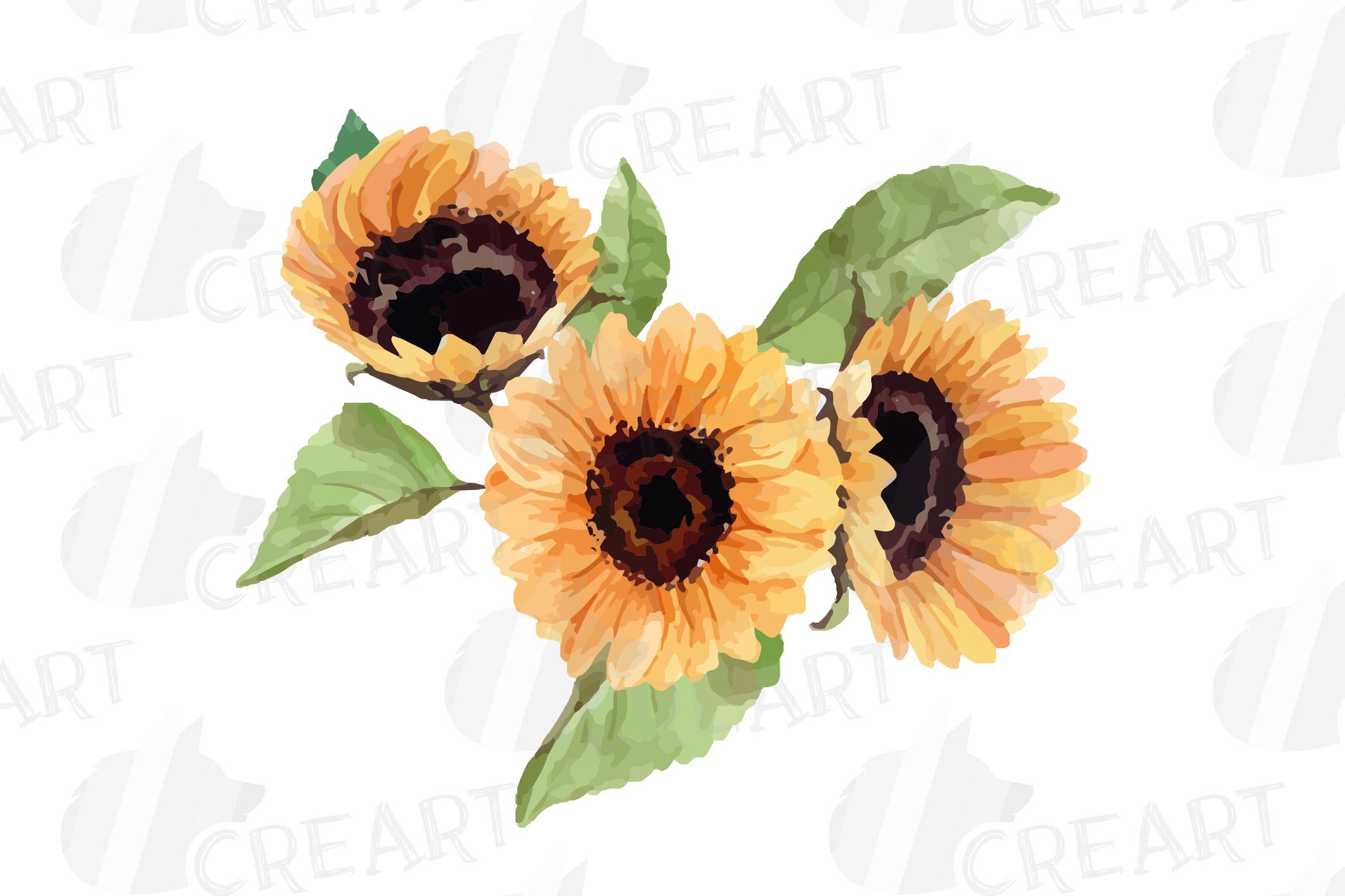 Sunflower bouquets watercolor clip art, digital floral decor