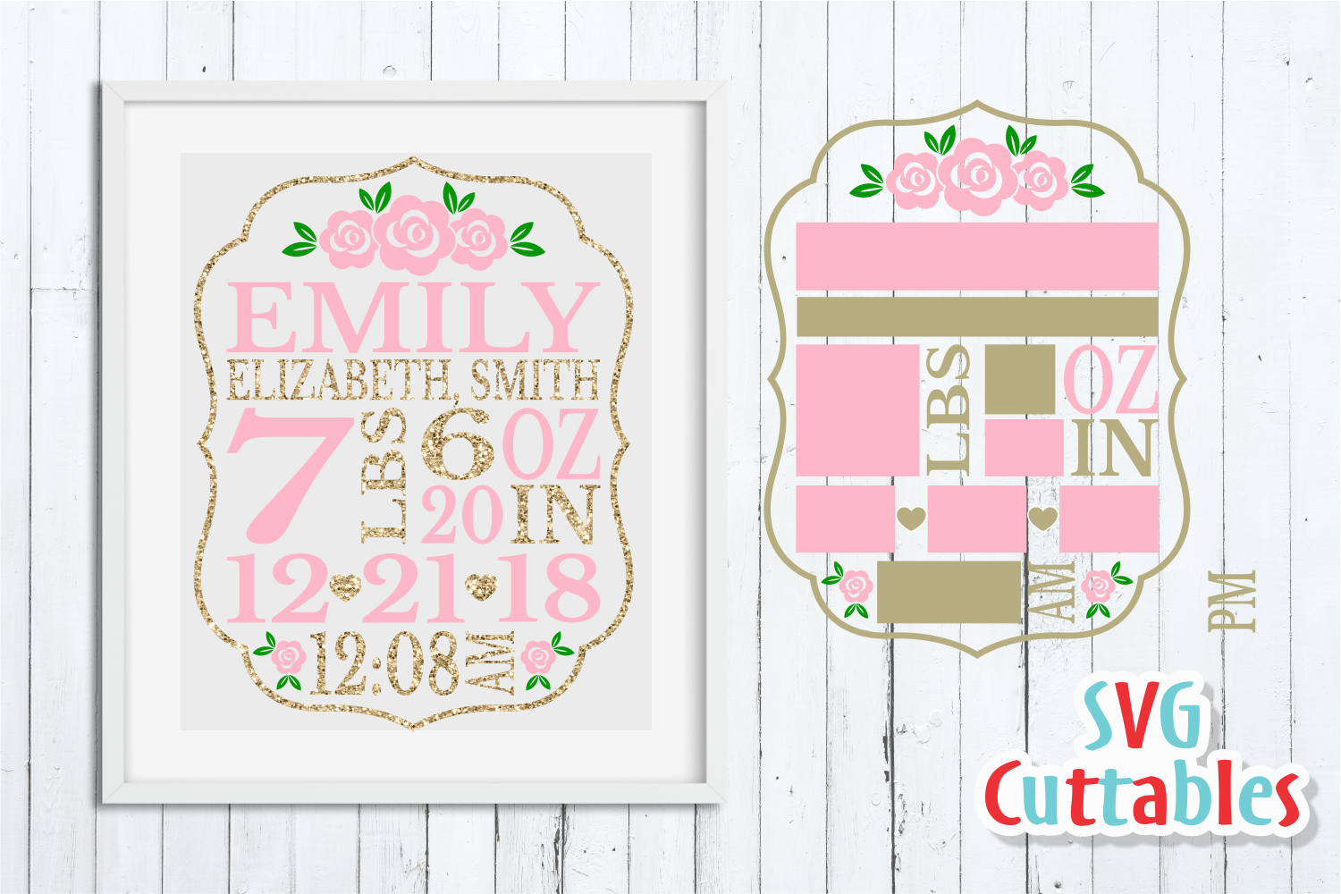 Baby Birth Announcement Template SVG Cut File (101226) Cut Files