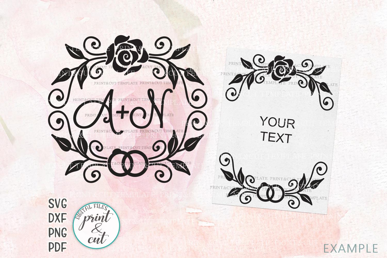 Download Floral Wedding Swirls Borders Monogram frame cut print file