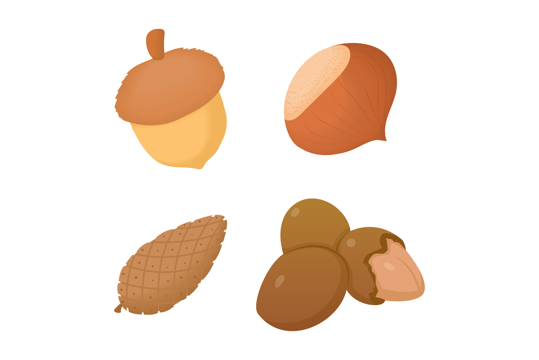 Nuts icon set, cartoon style