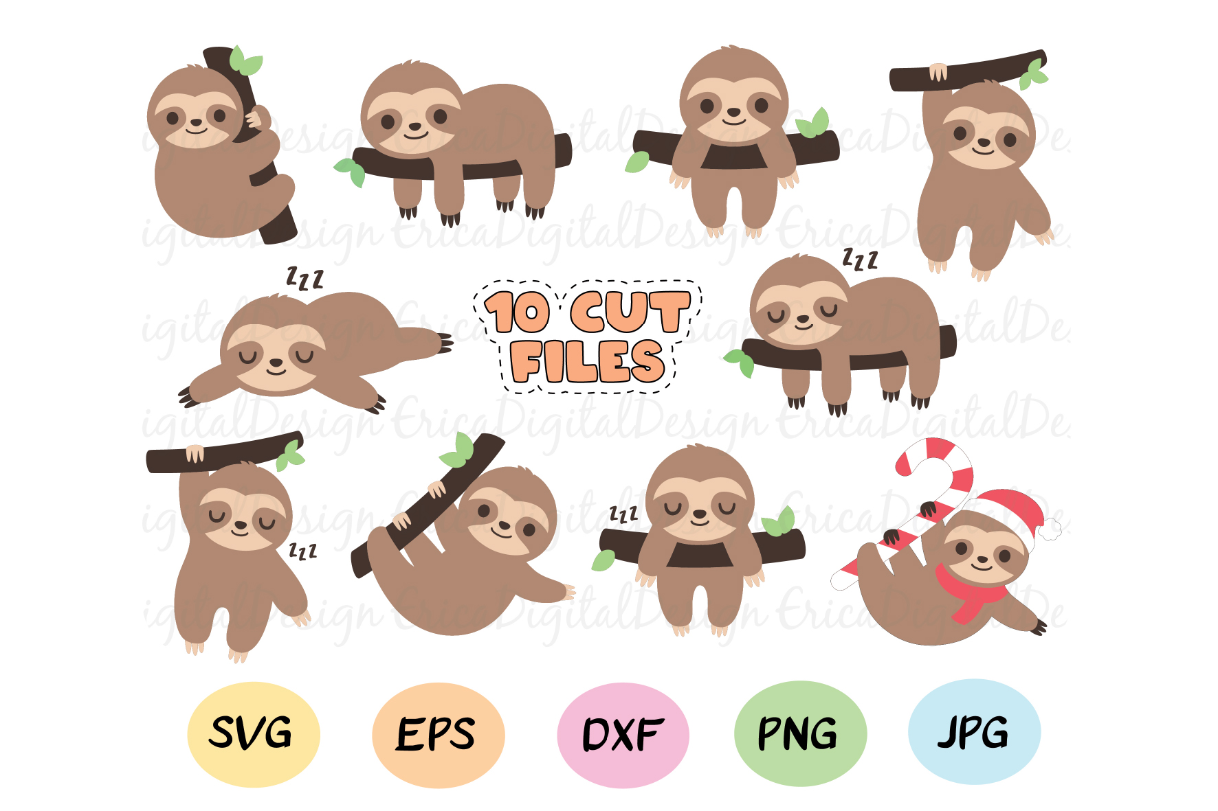 Sloth SVG Bundle - 10 Cute sloths cut files - Baby sloths (520717 ...