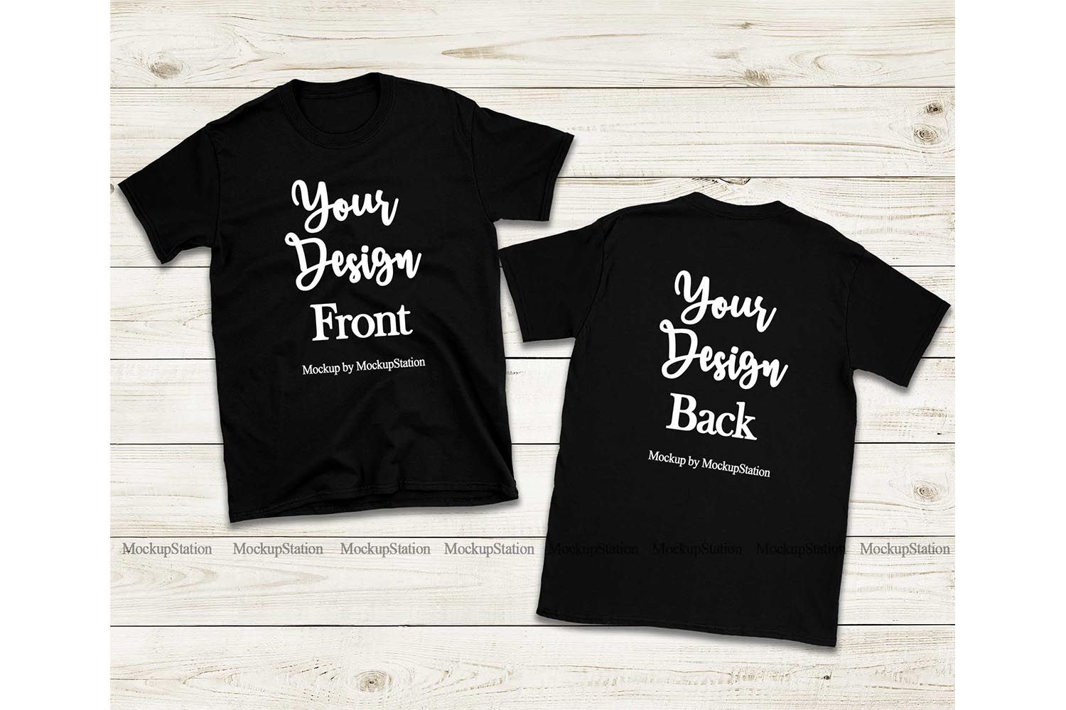 Download Front & Back Black Tshirt Mockup, Gildan 64000 Shirt Mock Up (313767) | Mock Ups | Design Bundles