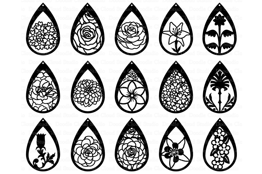 Floral Earrings SVG, Teardrop Earrings, Pendant SVG files for