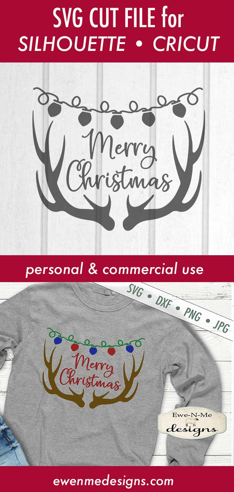 Merry Christmas - Antlers - Christmas Lights - SVG DXF Files