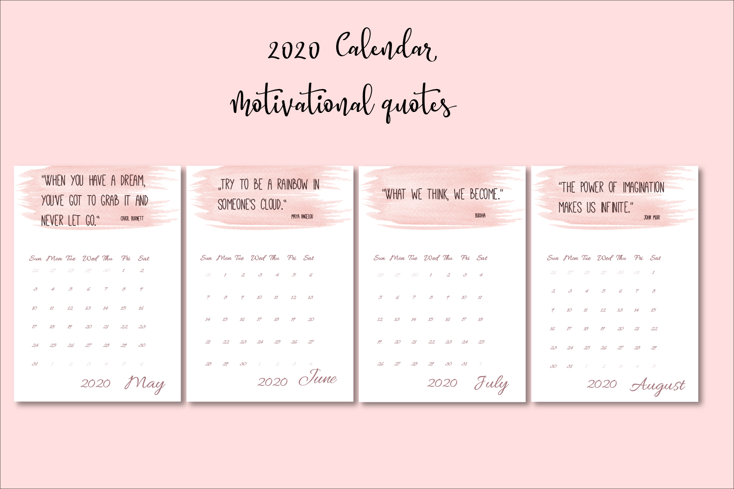 2020 Calendar, Motivational calendar, Quotes calendar 2020