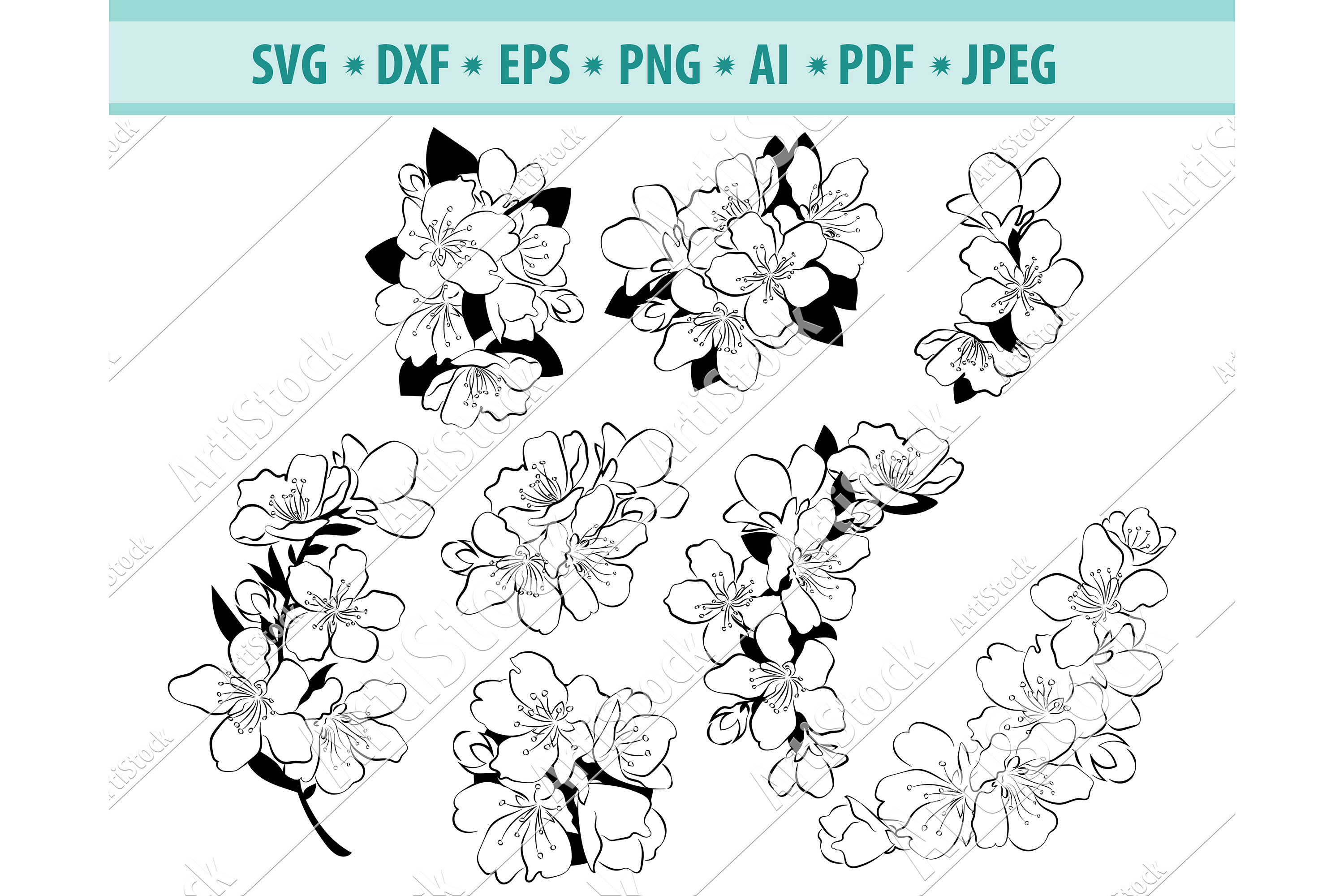 Cherry blossom SVG, Sakura flowers Svg, Spring Dxf, Png, Eps