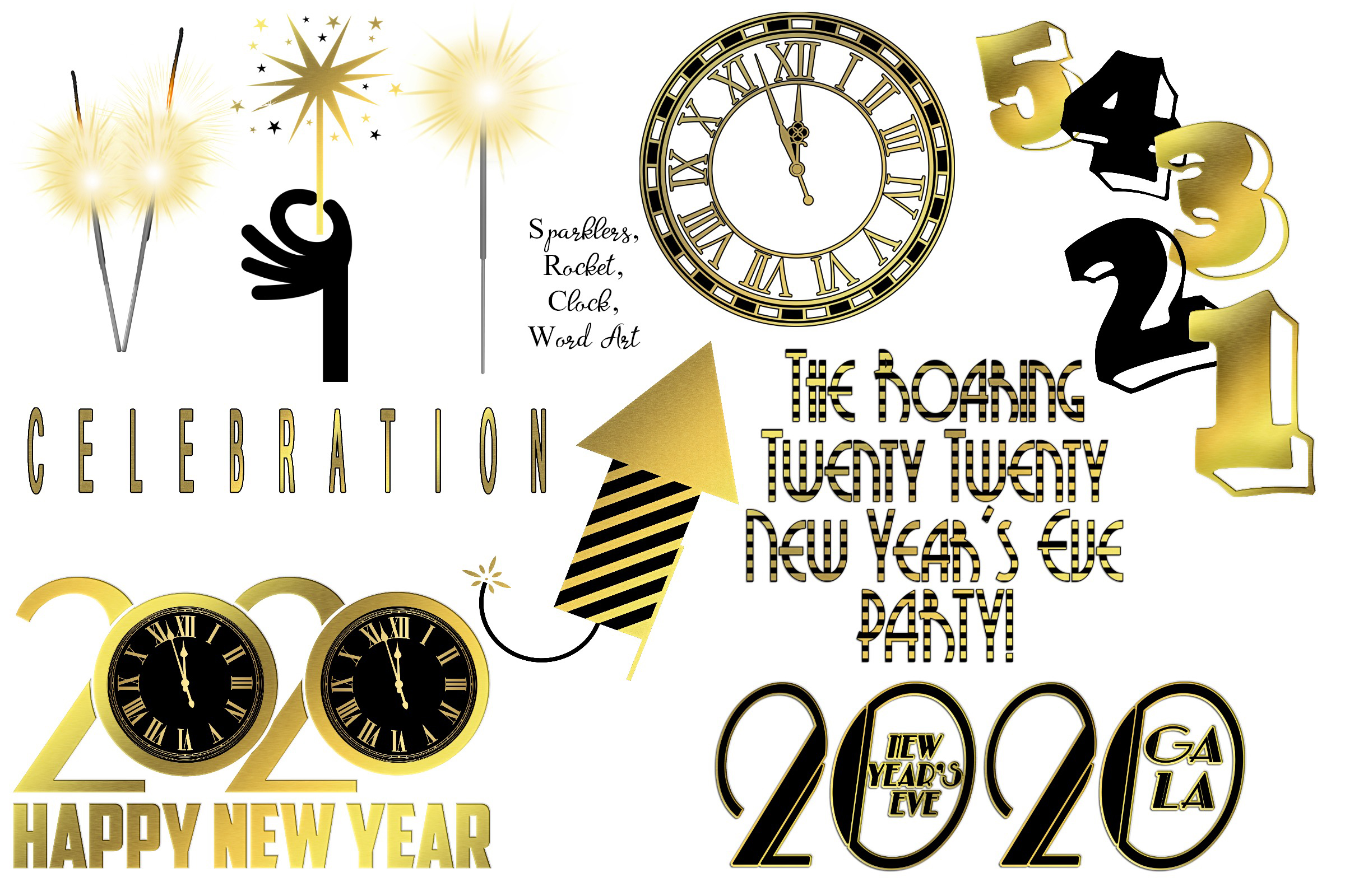 New Year 2020 Black and Gold Clip Art (389032 ...