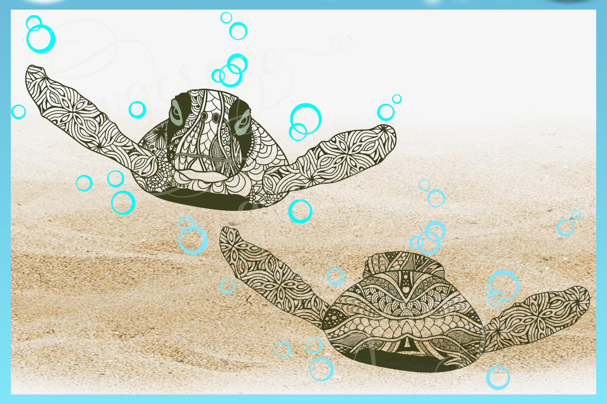 Download Sea Turtle Mandala Zentangle Swimming Bubbles Back View ...