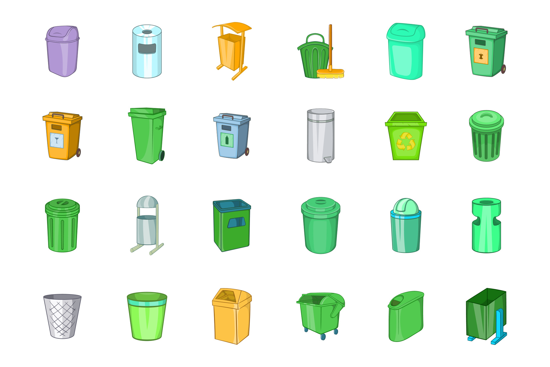 Garbage can icon set, cartoon style (373461) | Illustrations | Design