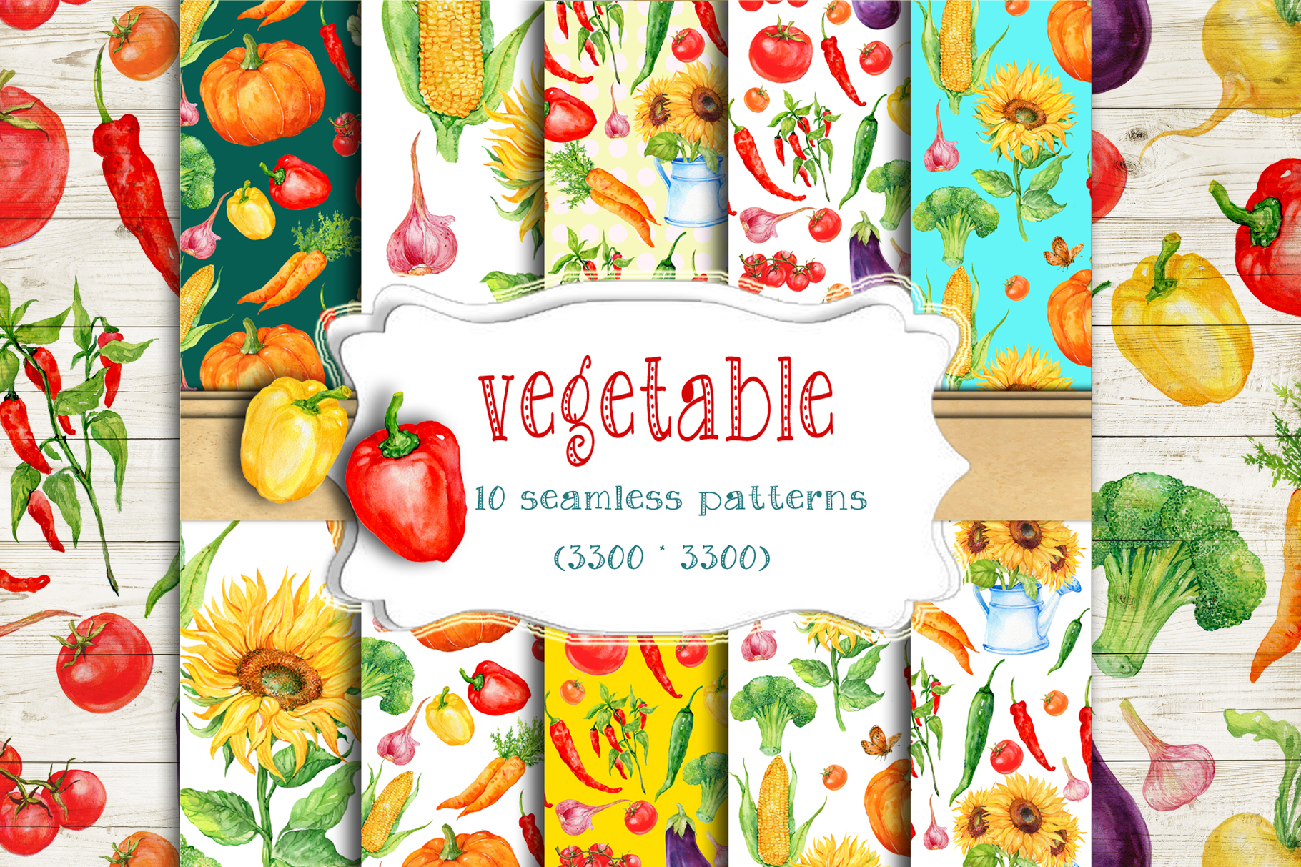 vegetable.seamless patterns. Watercolor Digital Paper,