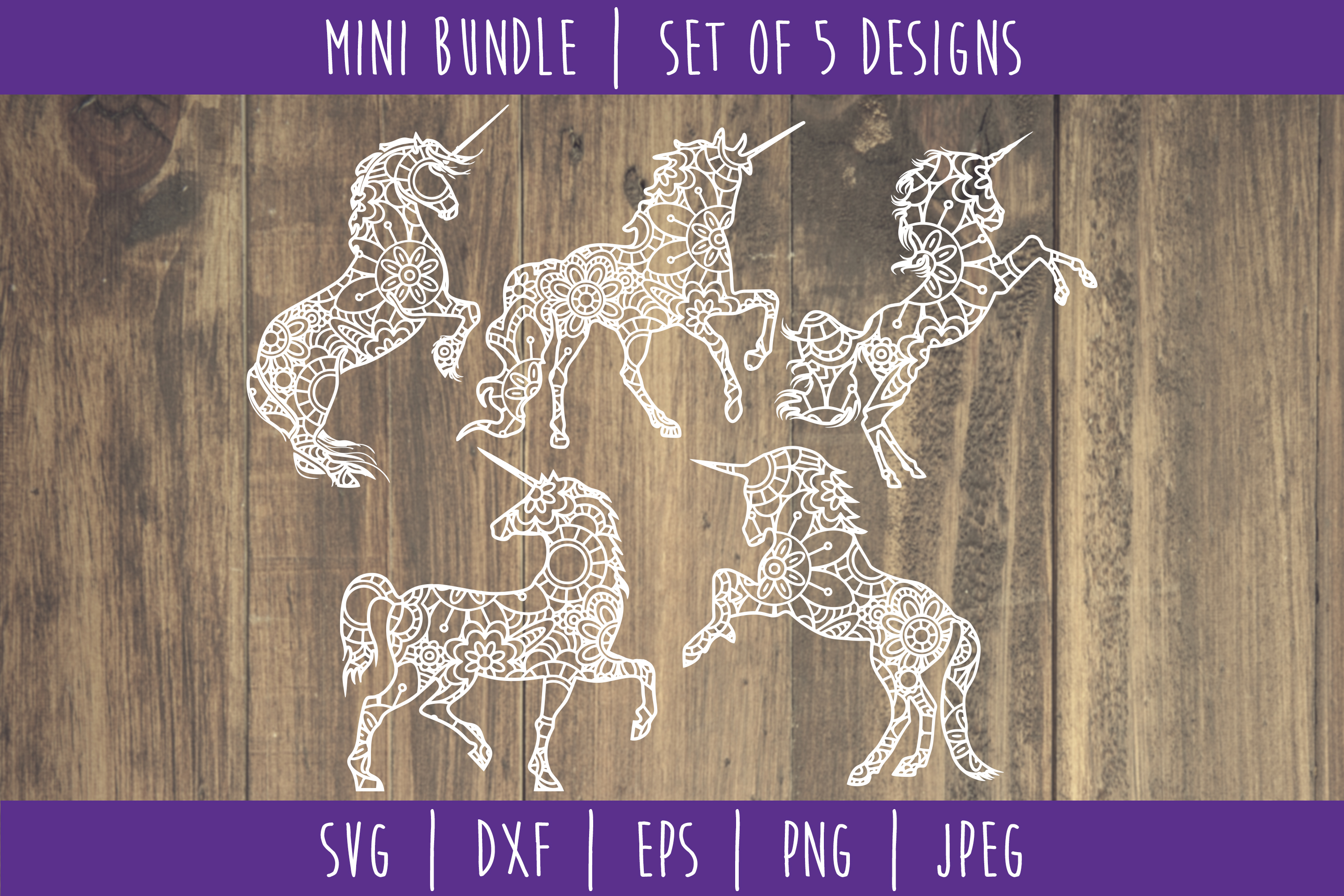 Download Unicorn Mandala Zentangle Bundle Set of 5 - SVG