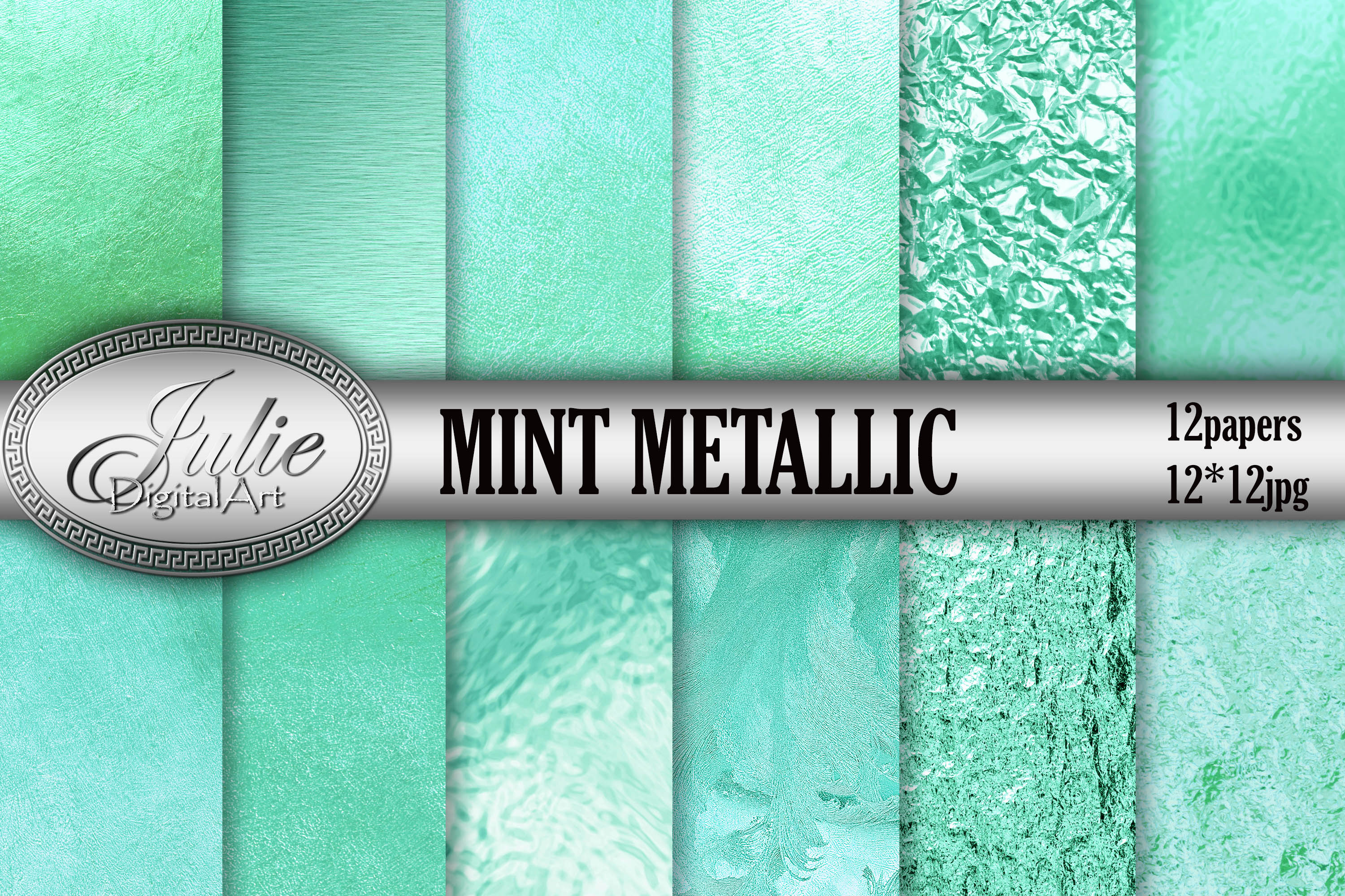 Mint metallic texture digital paper (123340) Printables Design Bundles
