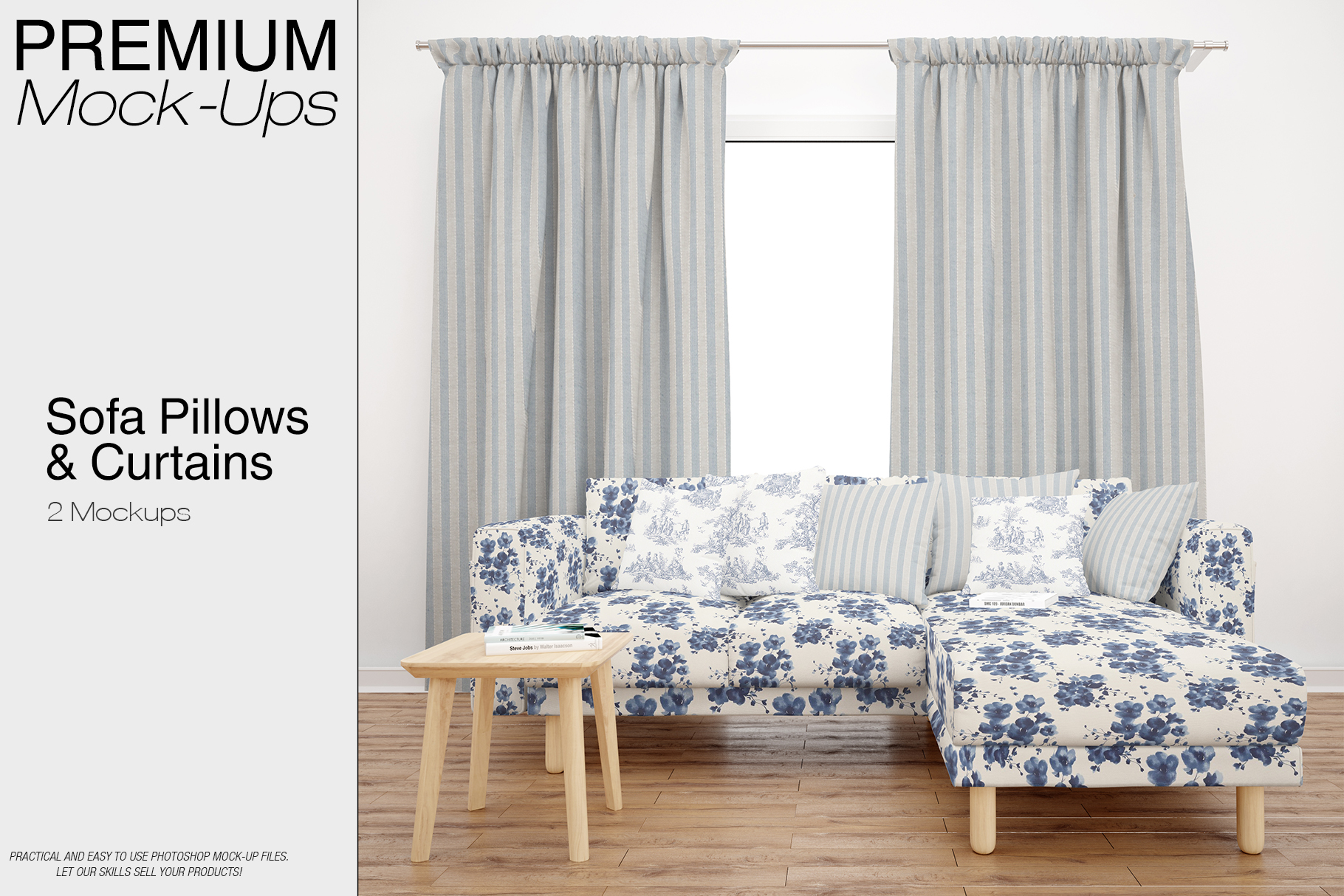 Download Sofa, Pillows & Curtains Mockup Pack (67254) | Mock Ups ...