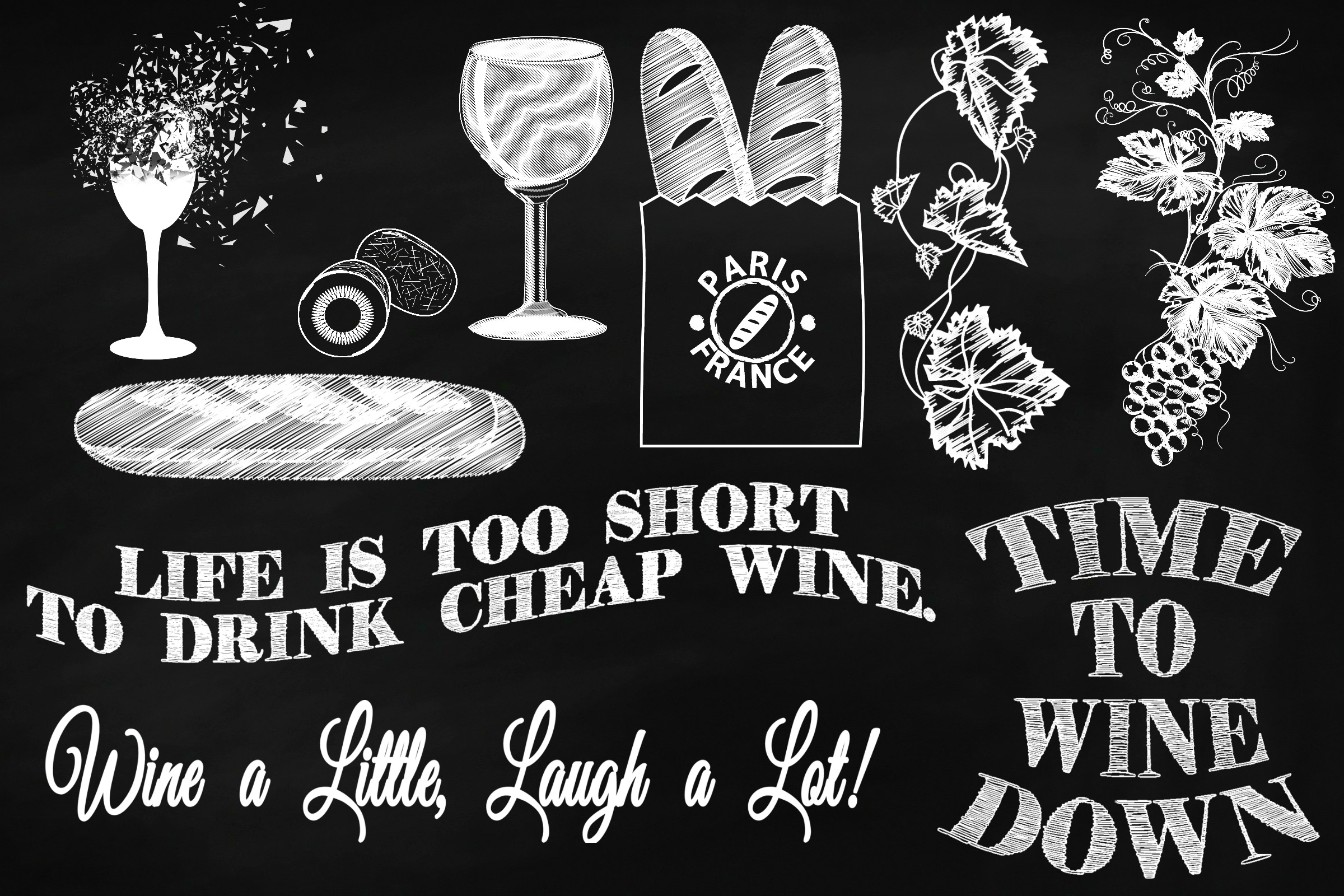 Wine and Cheese Chalkboard Clip Art