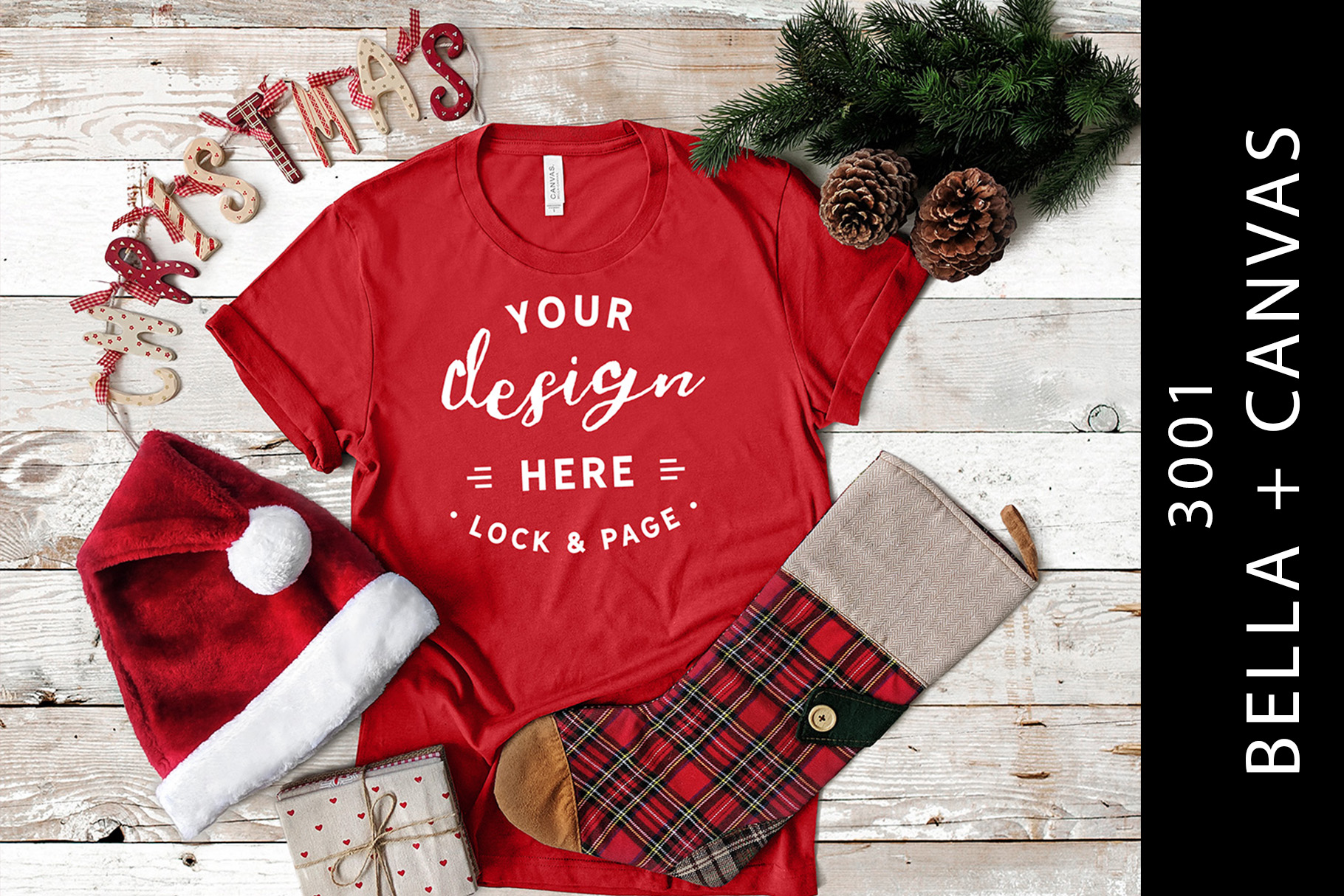 Download Red Bella Canvas 3001 Christmas T Shirt Mockup Flat Lay