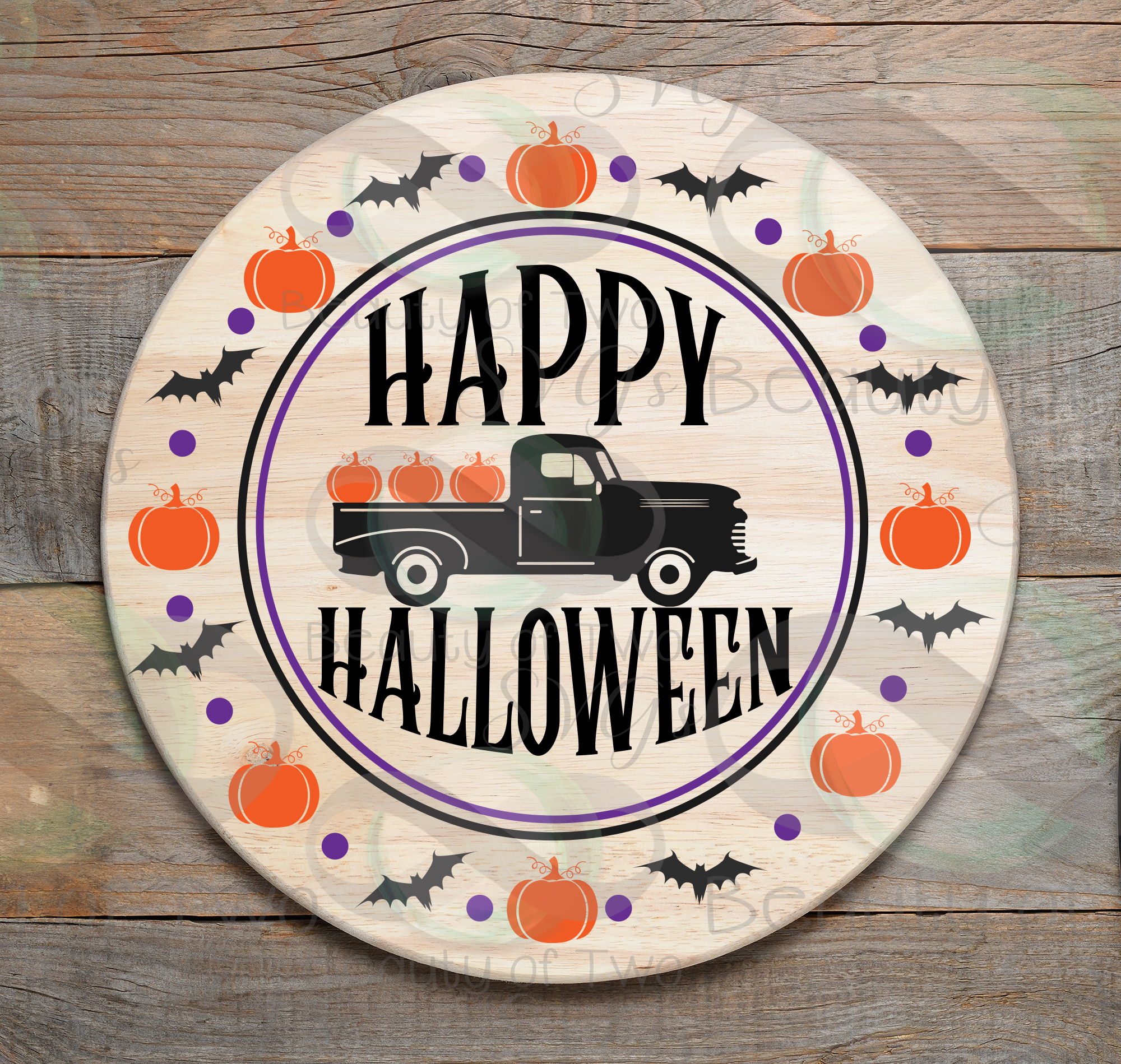 Download Happy Halloween Vintage Truck svg sign design wreath svg (352255) | SVGs | Design Bundles