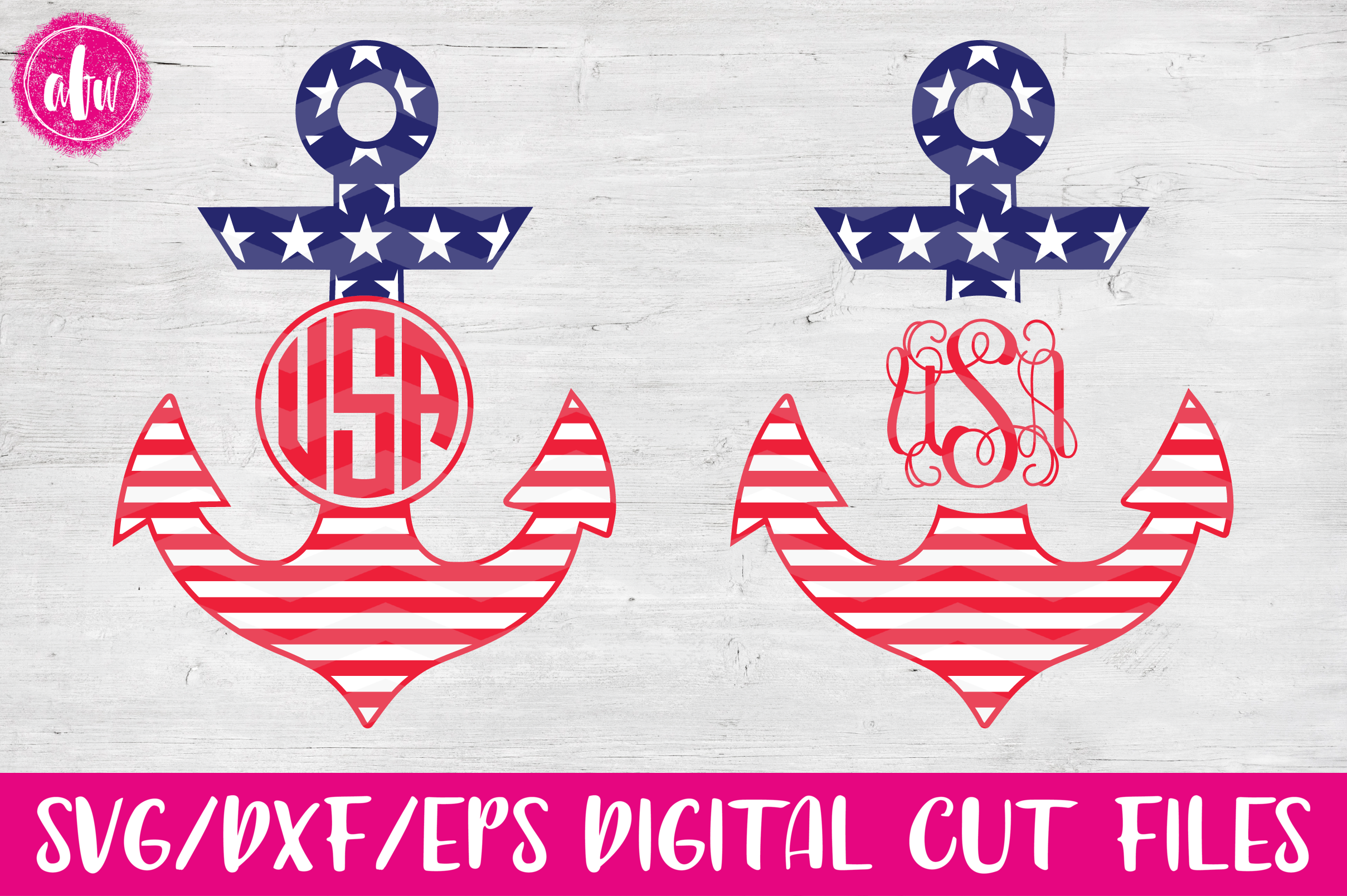 Download Patriotic Monogram Anchors - SVG, DXF, EPS Cut Files (20505) | SVGs | Design Bundles