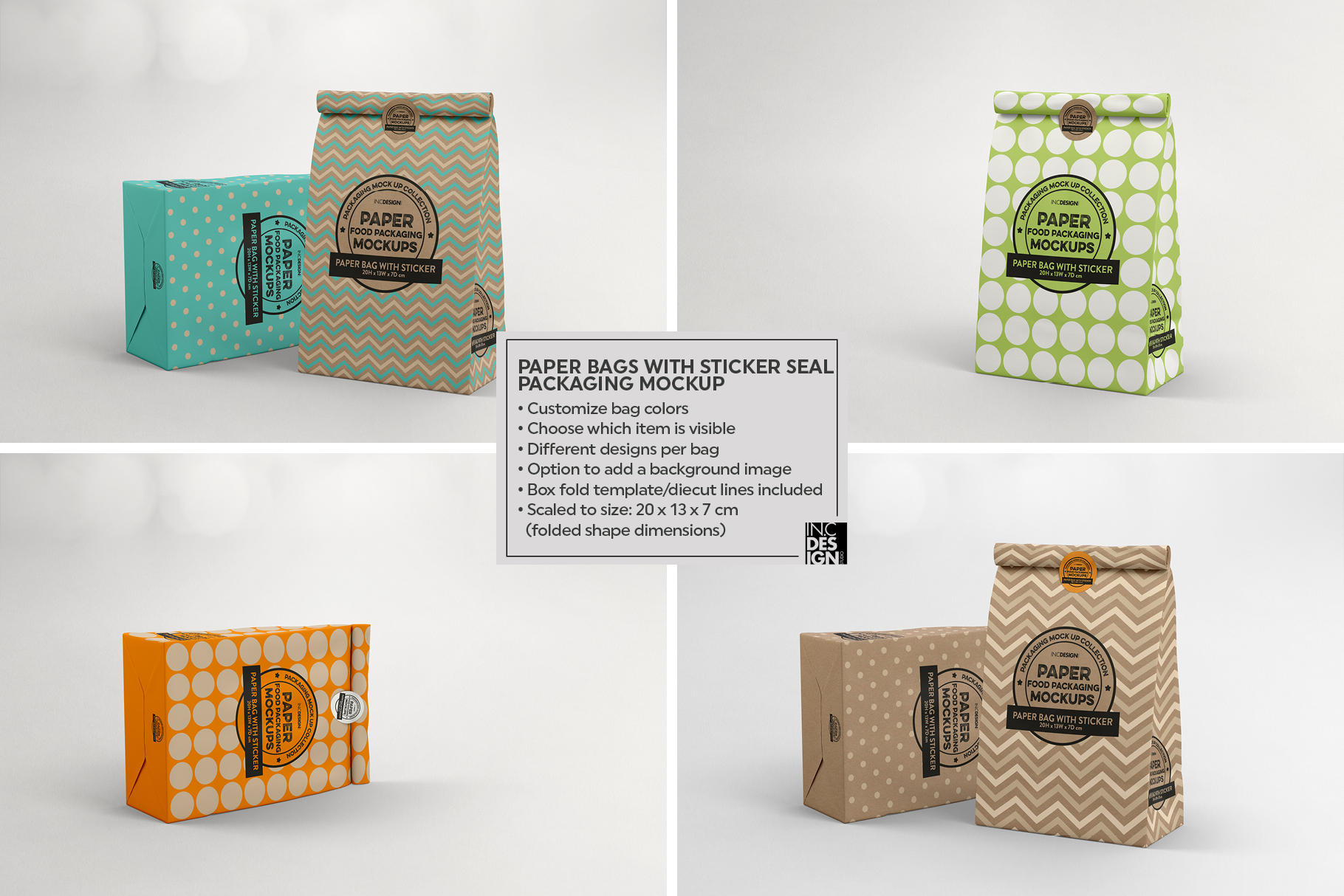 Paper Bag with Sticker Seal Packaging MockUps