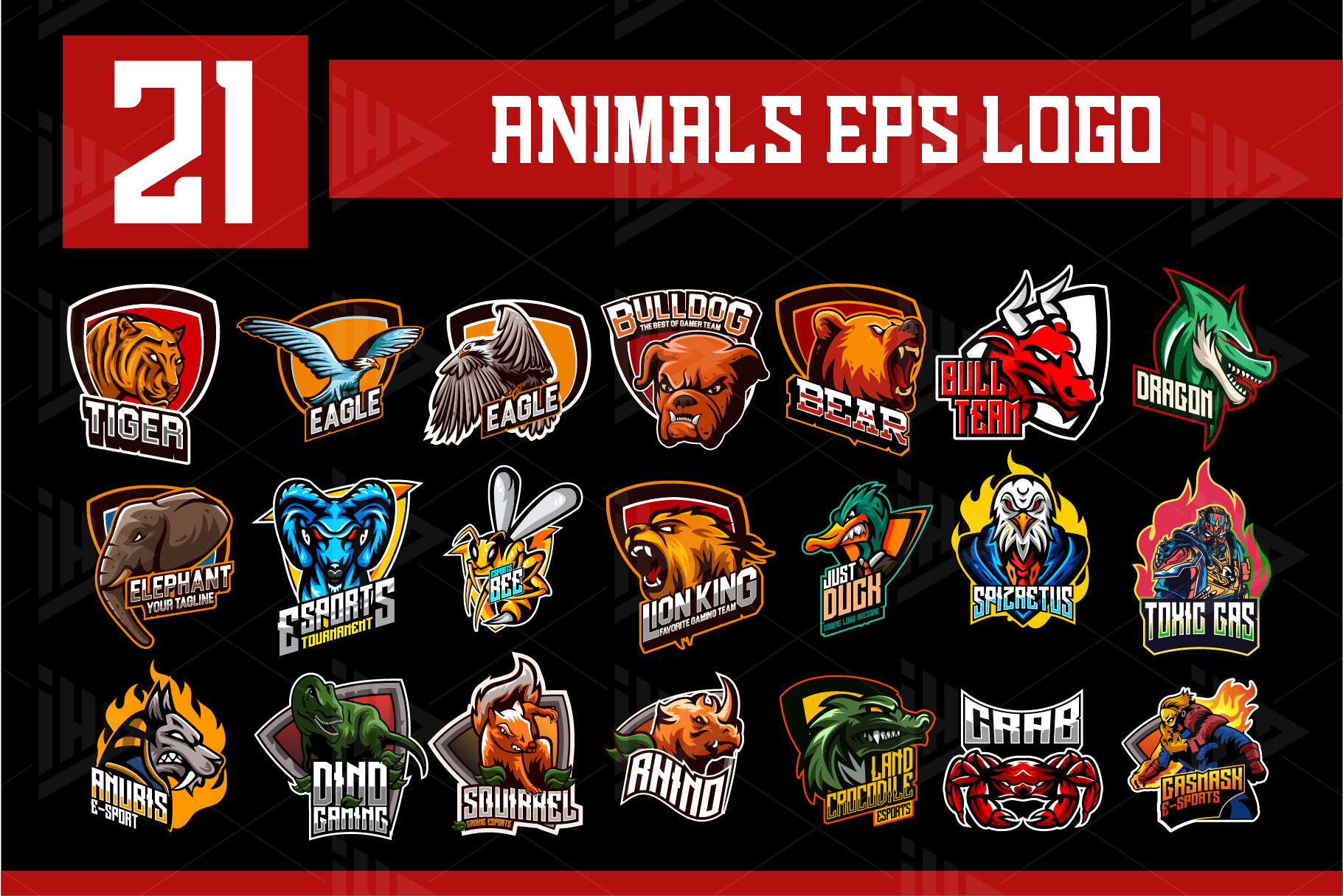 21 Set Animals Logo esports Gaming Include Free Font