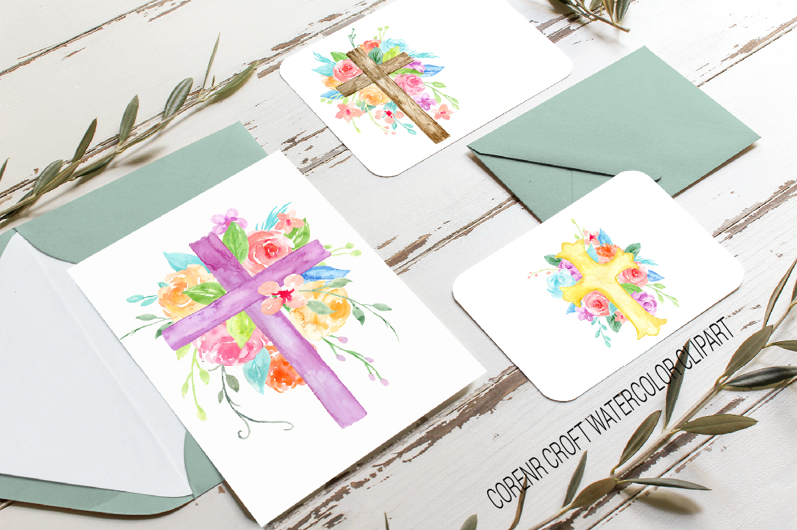 Download Watercolor clipart floral cross (68298) | Illustrations ...