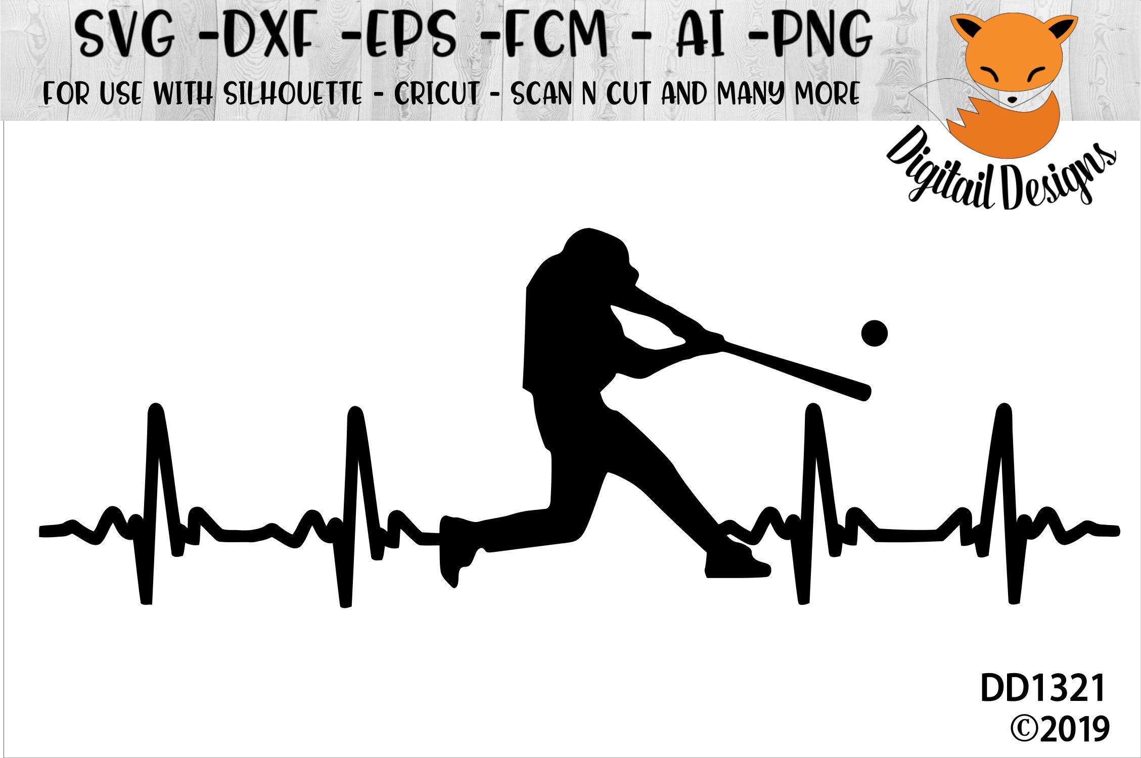 Baseball Hitter EKG ECG SVG - Silhouette - Cricut