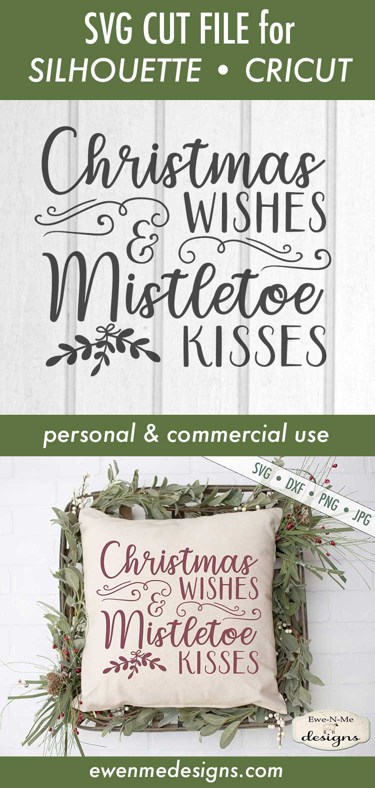 Download Christmas Wishes - Mistletoe Kisses - SVG DXF Files