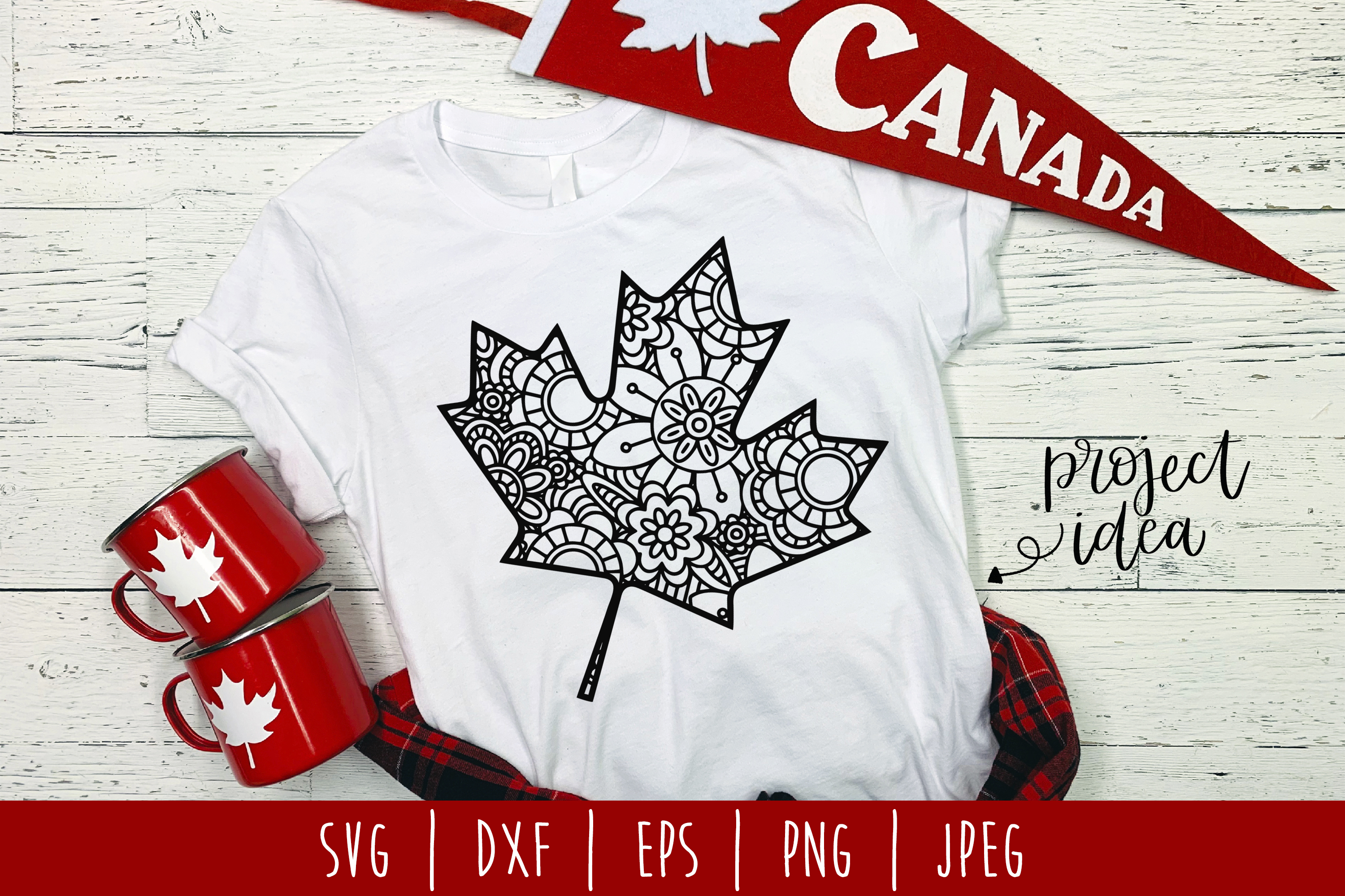 Download Canada Maple Leaf Mandala Zentangle SVG, DXF, EPS, PNG, JPEG