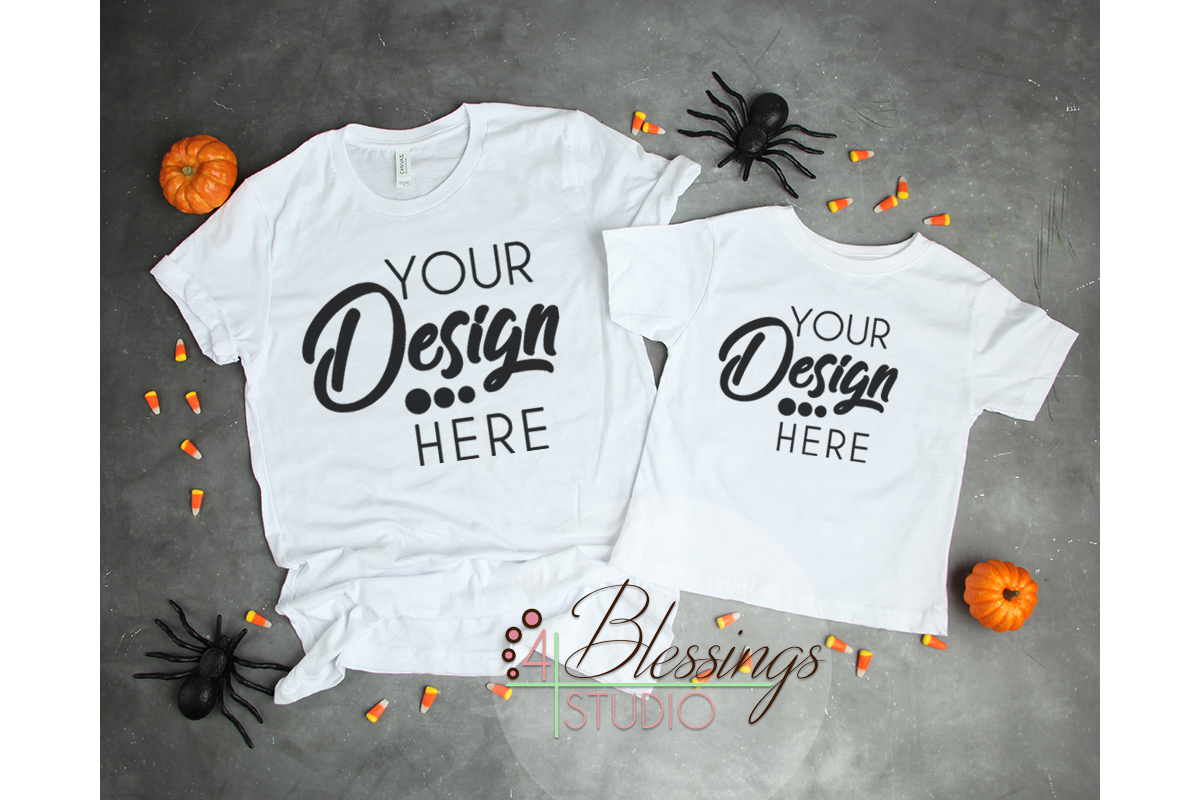 Download Halloween Mockup TShirt White Parent Child Mockup Mom Kid F (128790) | Mock Ups | Design Bundles