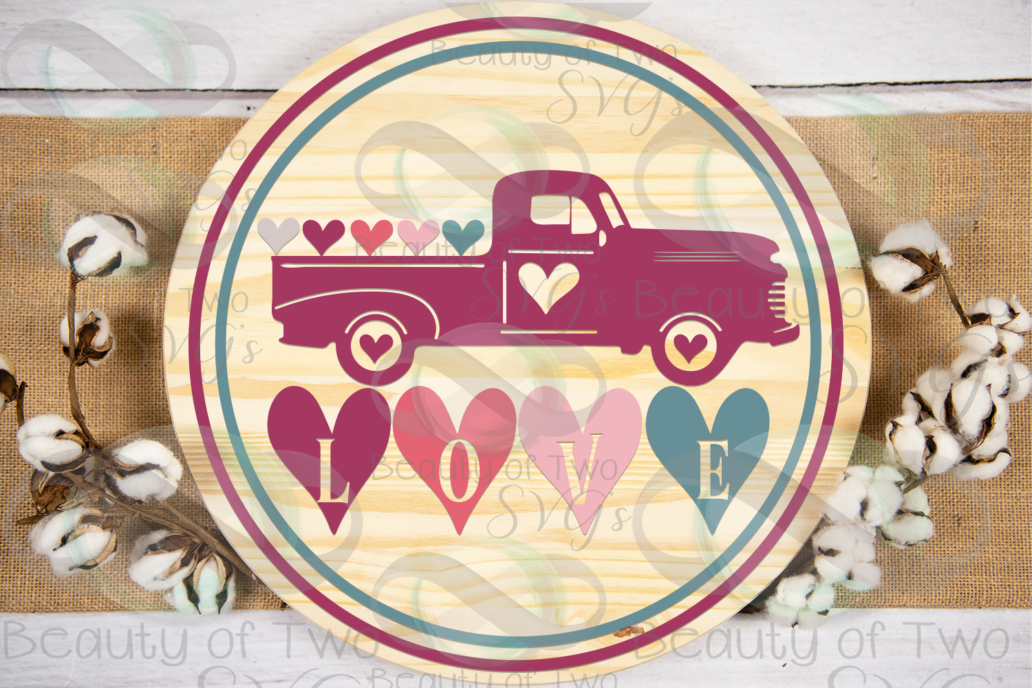Valentines Vintage Truck love hearts wreath svg, love svg