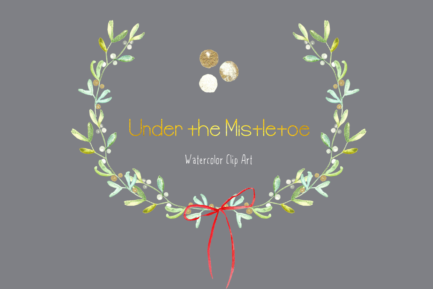 Mistletoe. Watercolor clipart. (35381) Illustrations