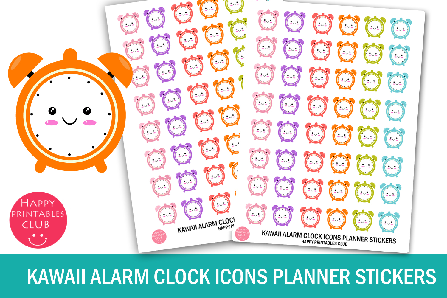 Download Kawaii Alarm Clock Icons Planner Stickers Clock Stickers