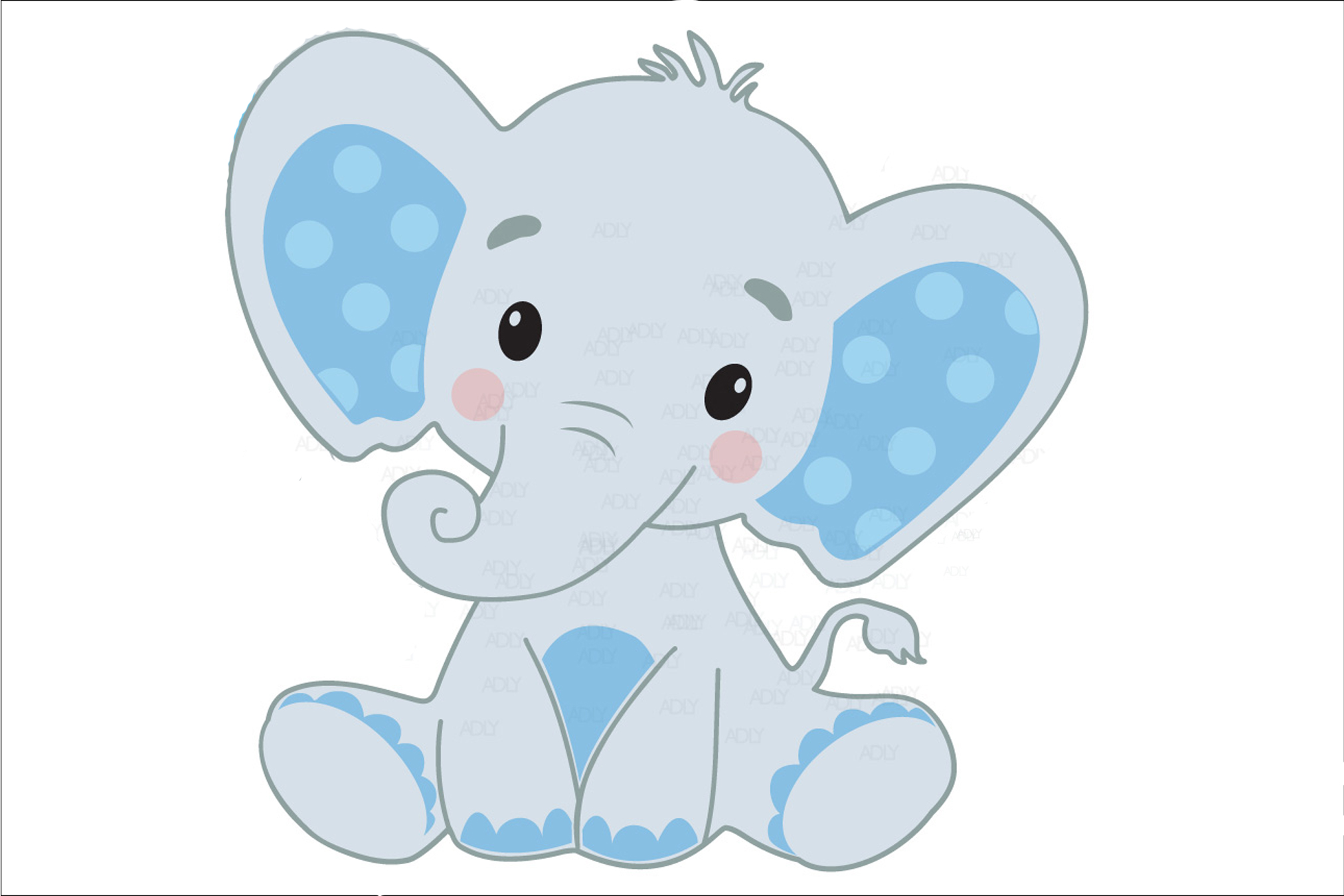 Download Cute Baby Boy Elephant with Blue Ears in Vector Format, JPEG (353254) | Illustrations | Design ...