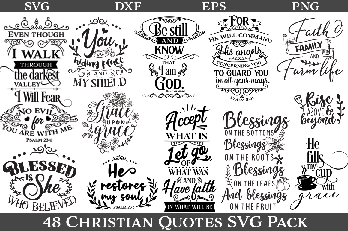 Download 48 Christian Quotes SVG Pack (174109) | Cut Files | Design Bundles