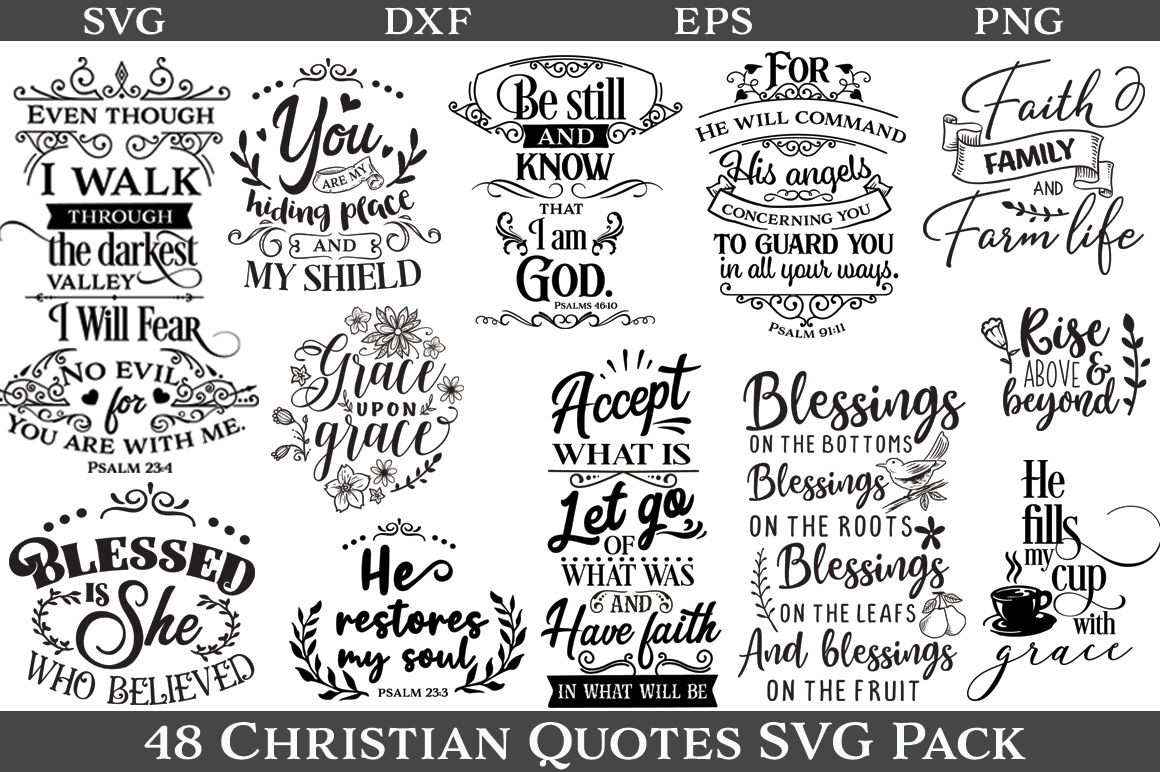 48 Christian Quotes SVG Pack (174109) | Cut Files | Design Bundles